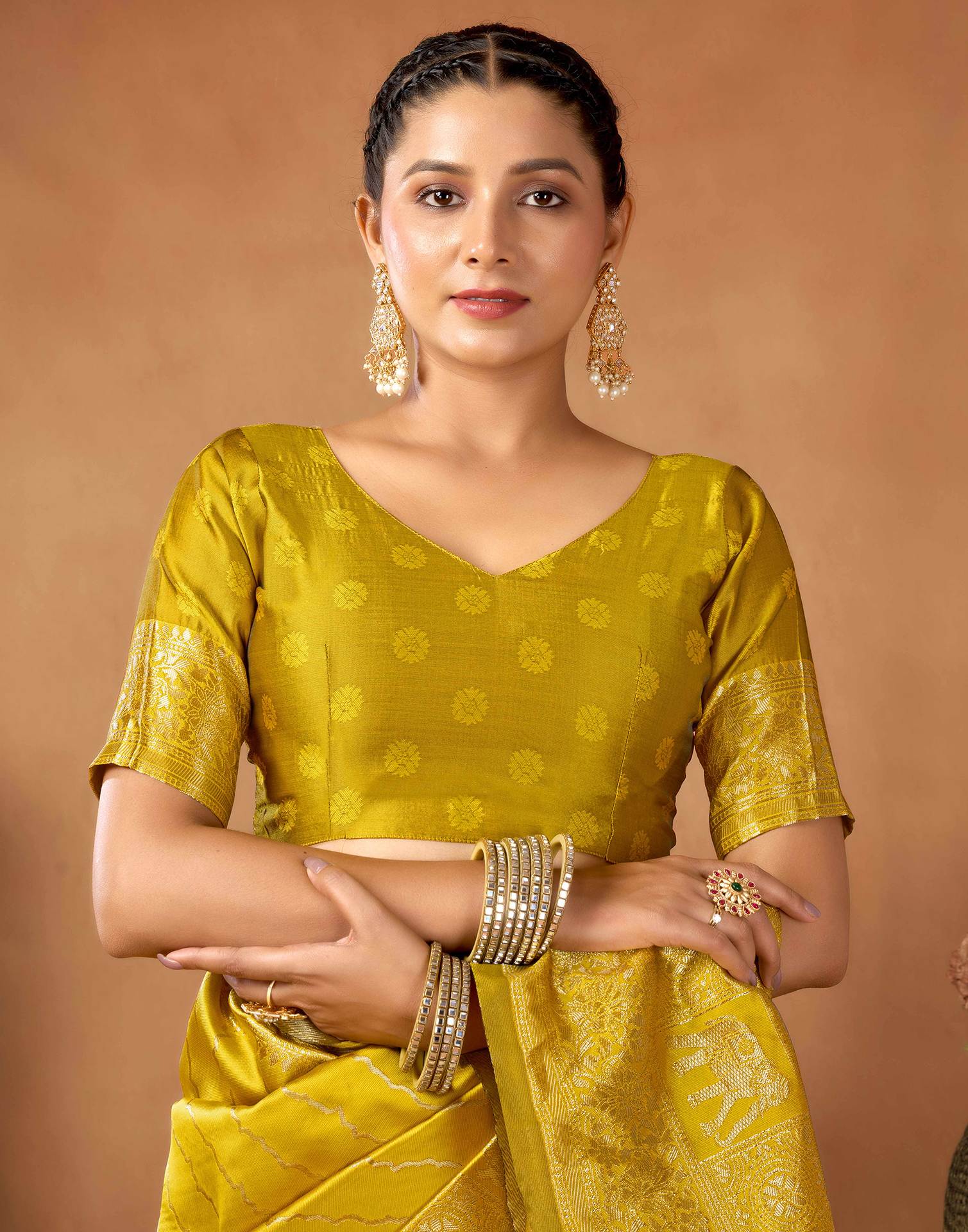 Mustard Yellow Silk Woven Saree - Image 8