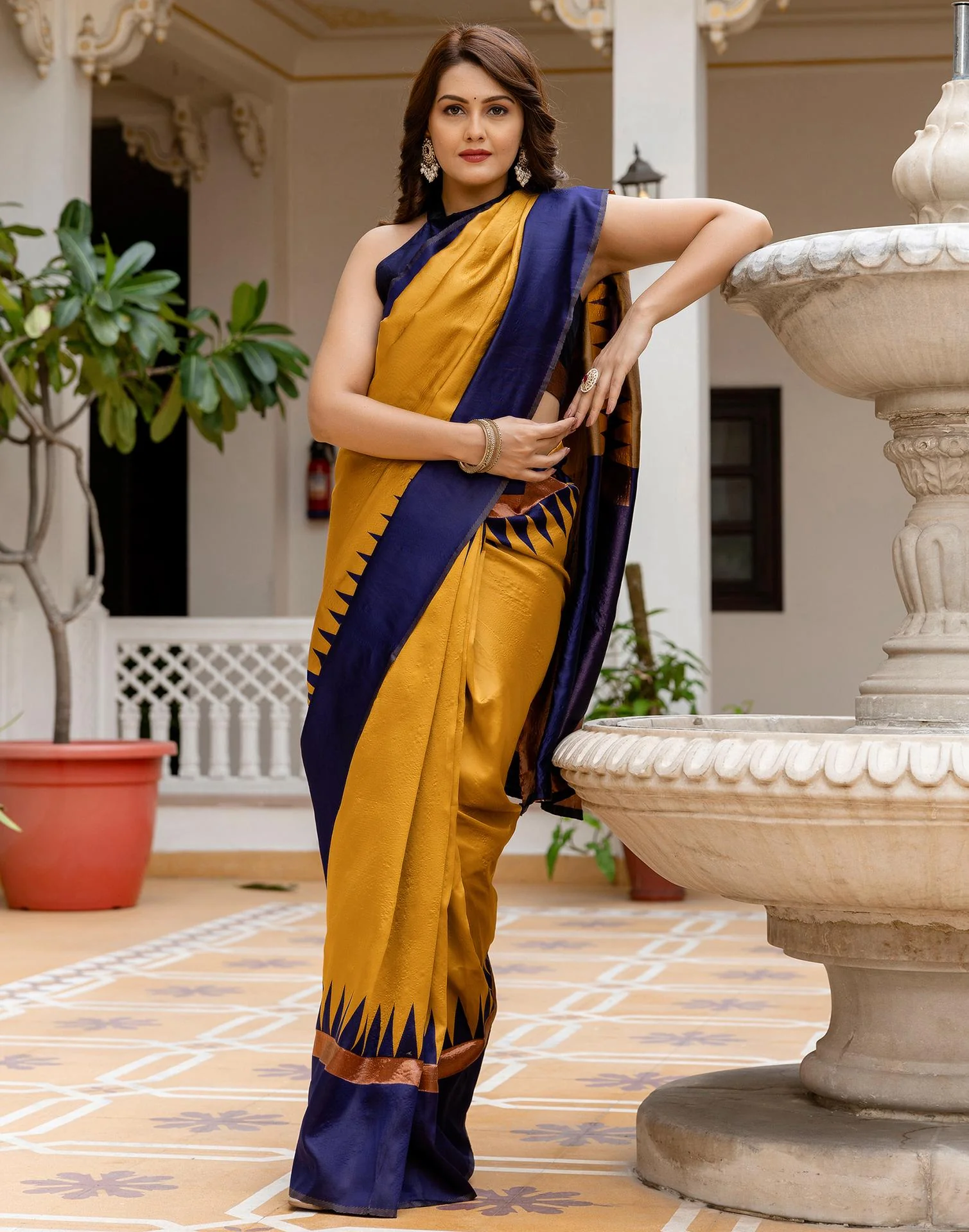 Mustard Yellow Silk Woven Saree - Image 10