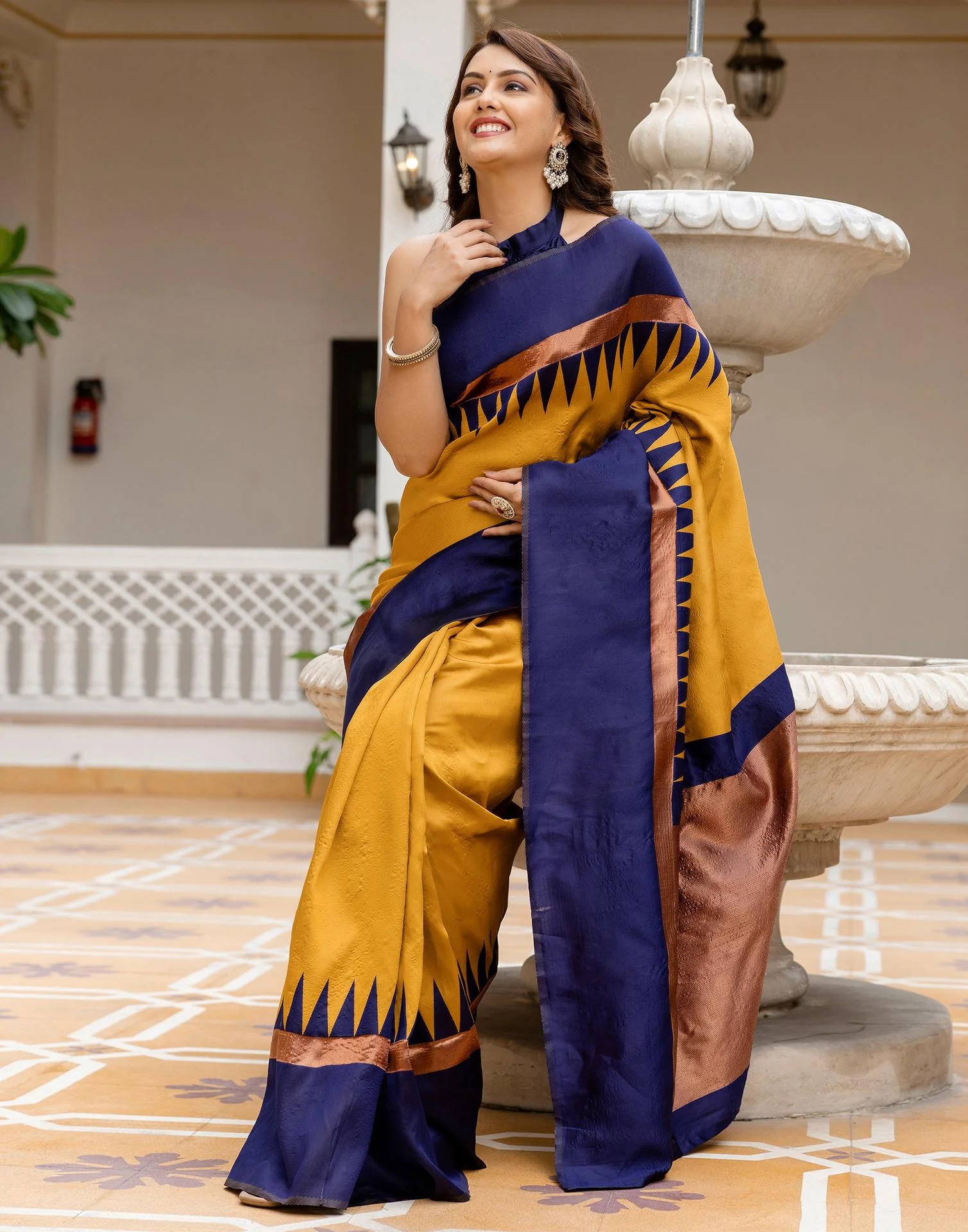 Mustard Yellow Silk Woven Saree - Image 6
