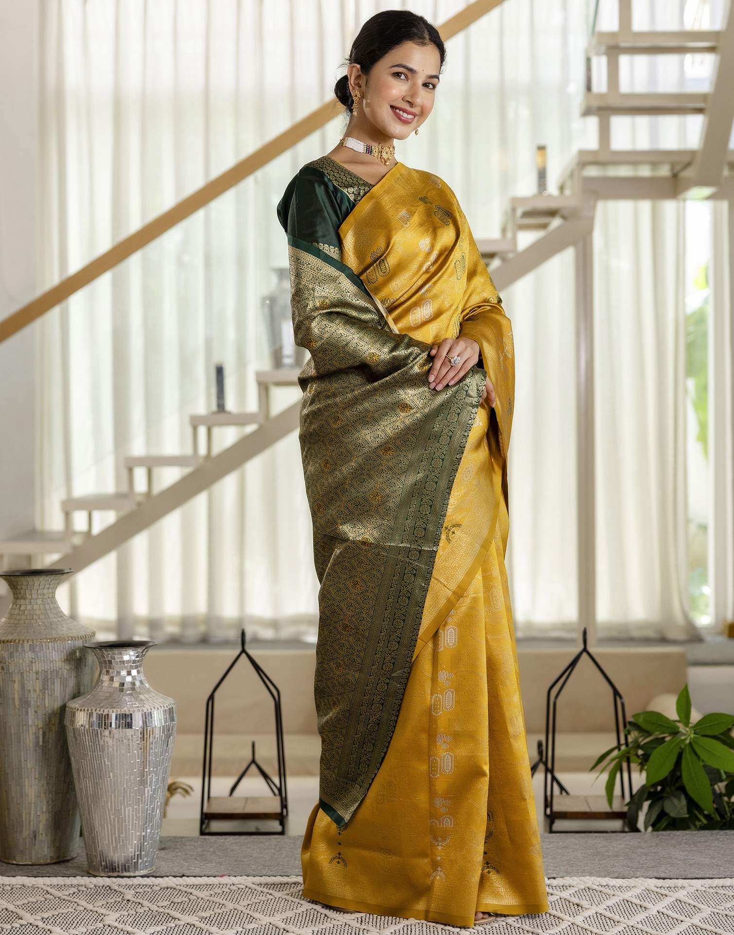 Mustard Yellow Silk Woven Saree - Image 10