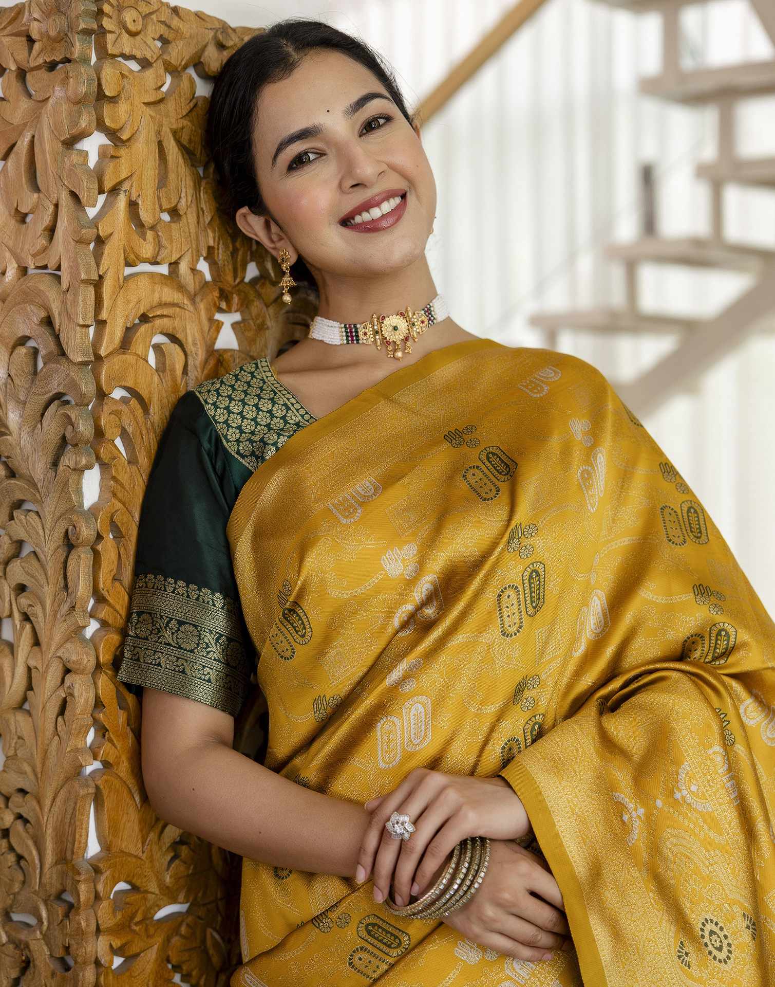 Mustard Yellow Silk Woven Saree - Image 11