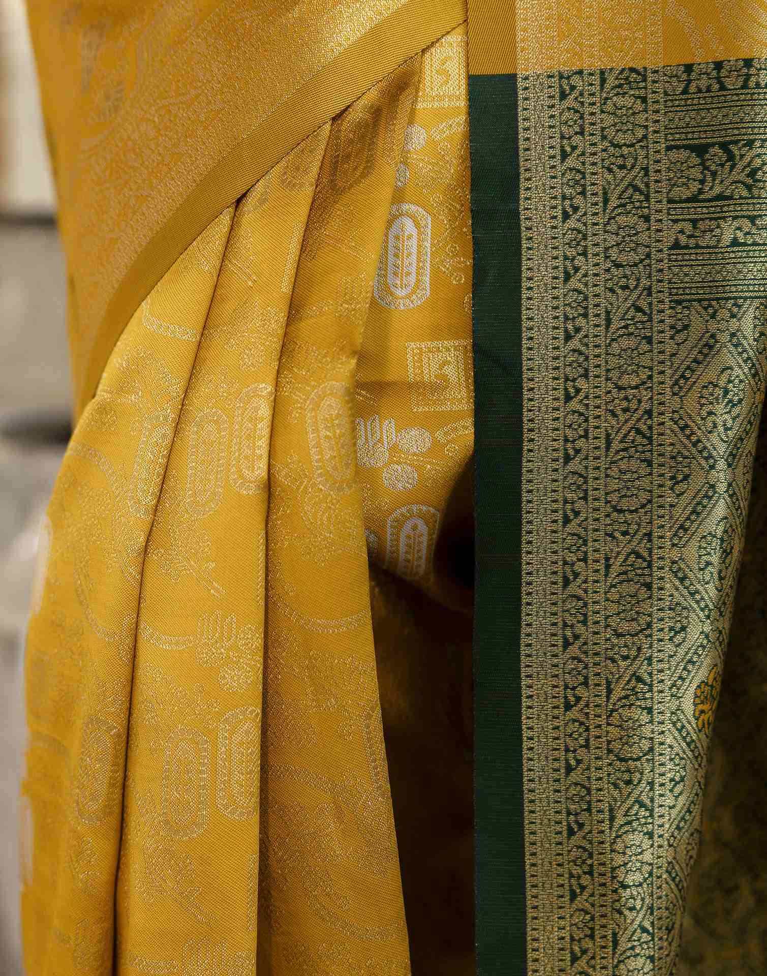Mustard Yellow Silk Woven Saree - Image 13