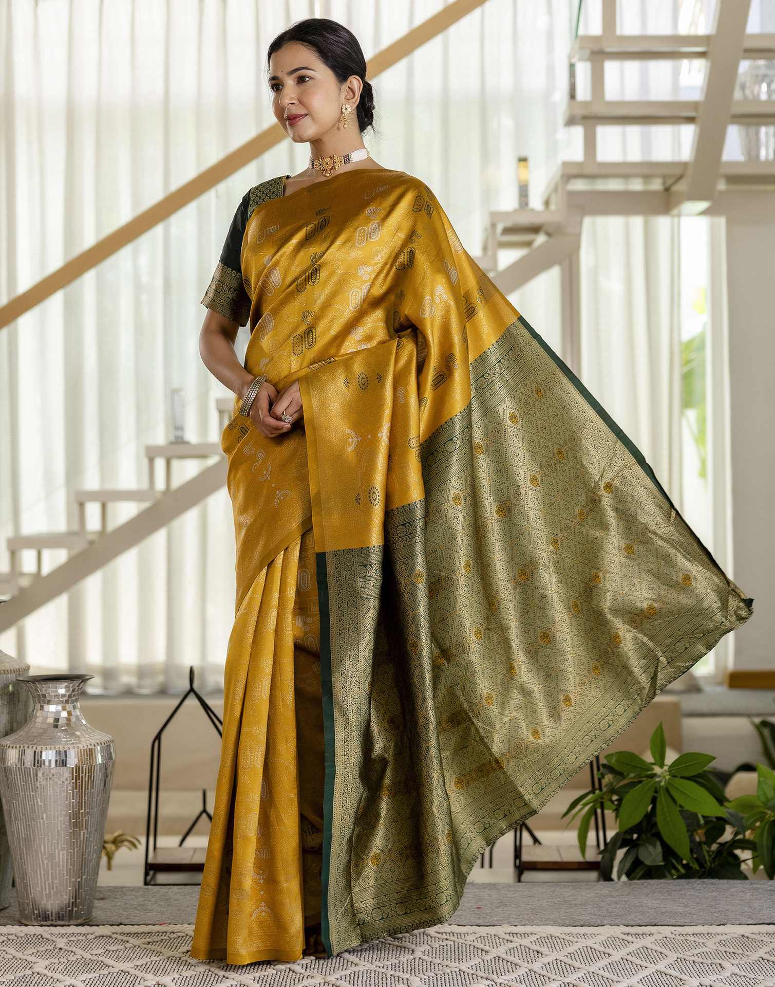 Mustard Yellow Silk Woven Saree - Image 8