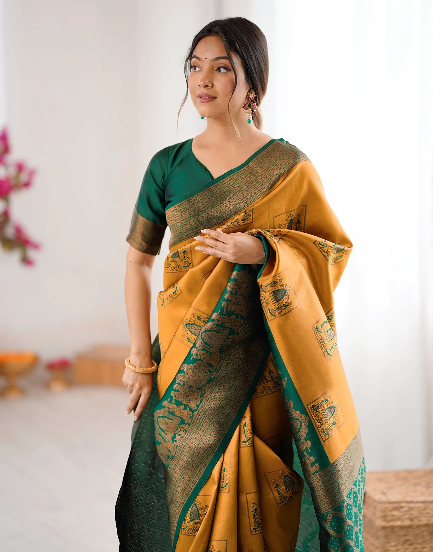 Mustard Yellow Silk Woven Saree - Image 4