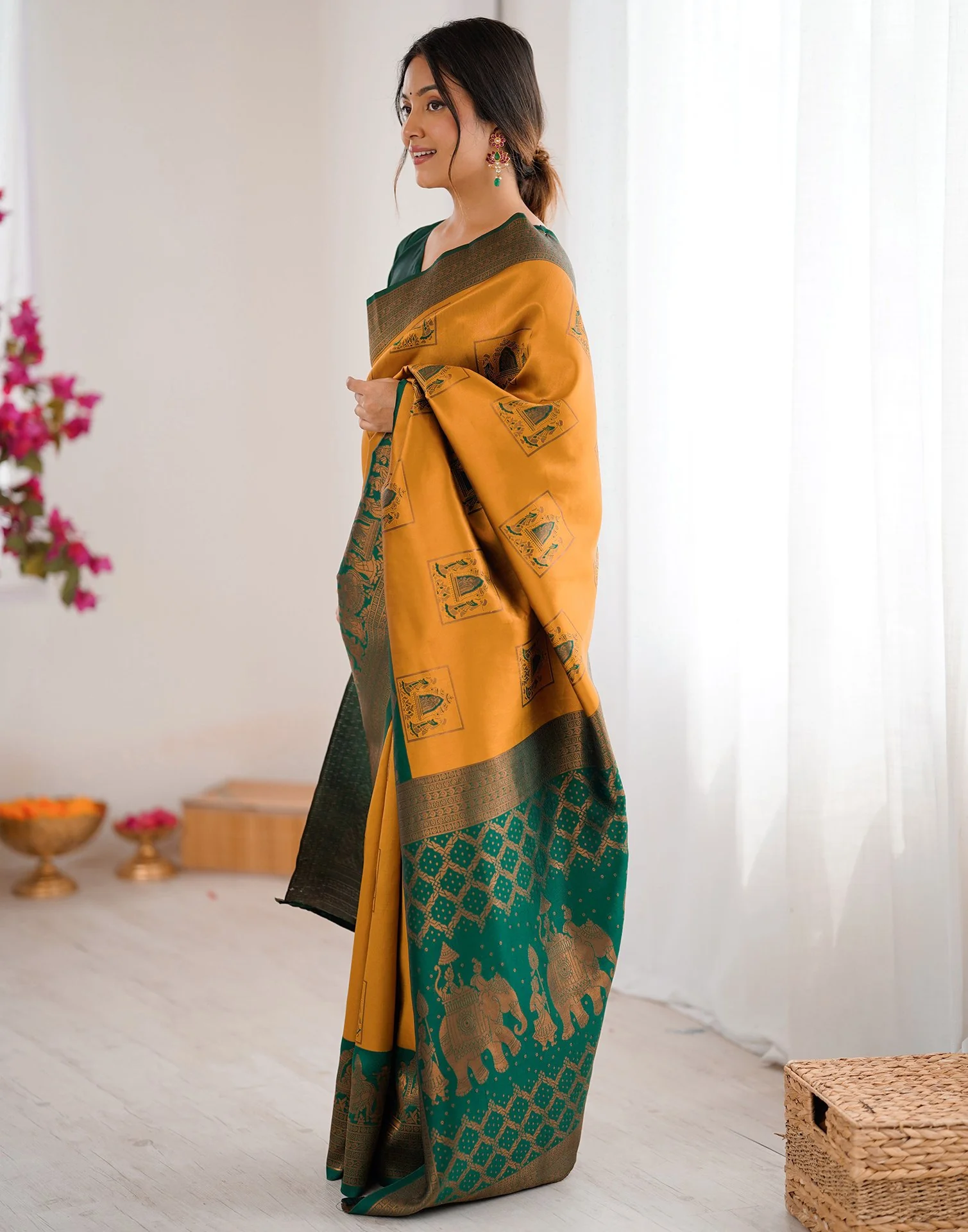Mustard Yellow Silk Woven Saree - Image 5