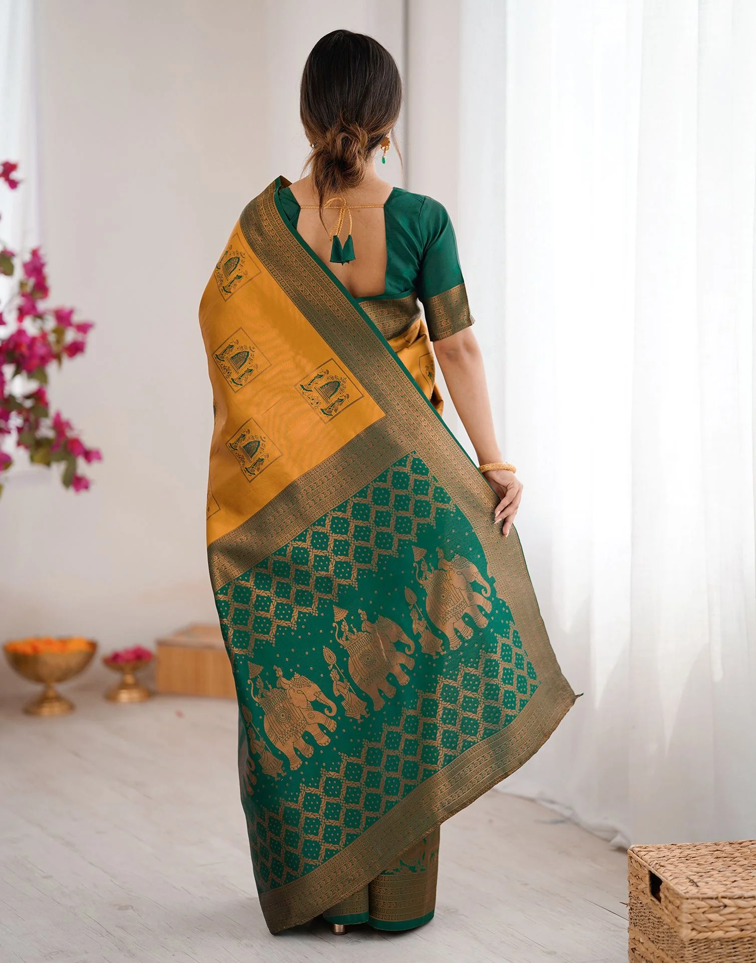 Mustard Yellow Silk Woven Saree - Image 7