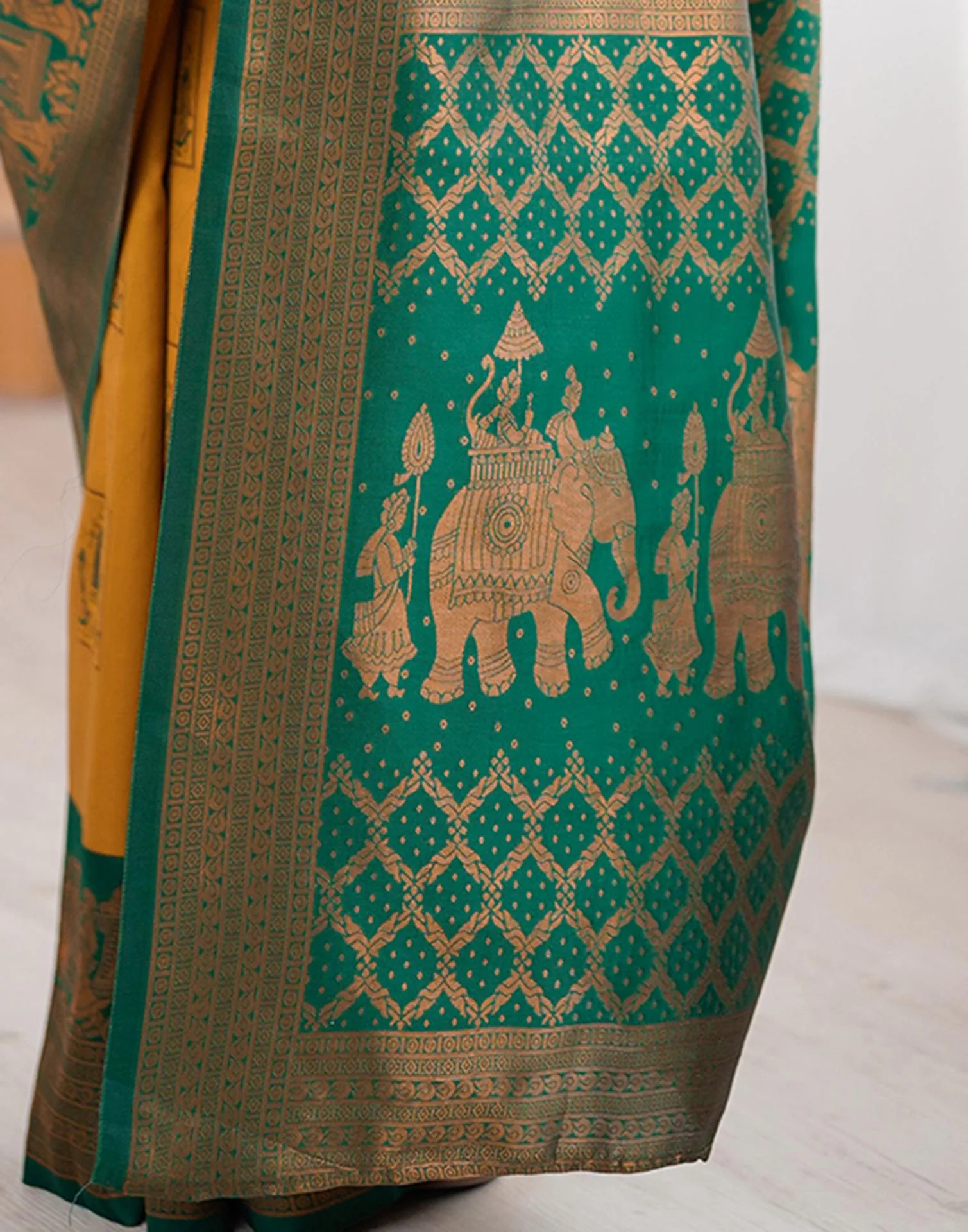 Mustard Yellow Silk Woven Saree - Image 9