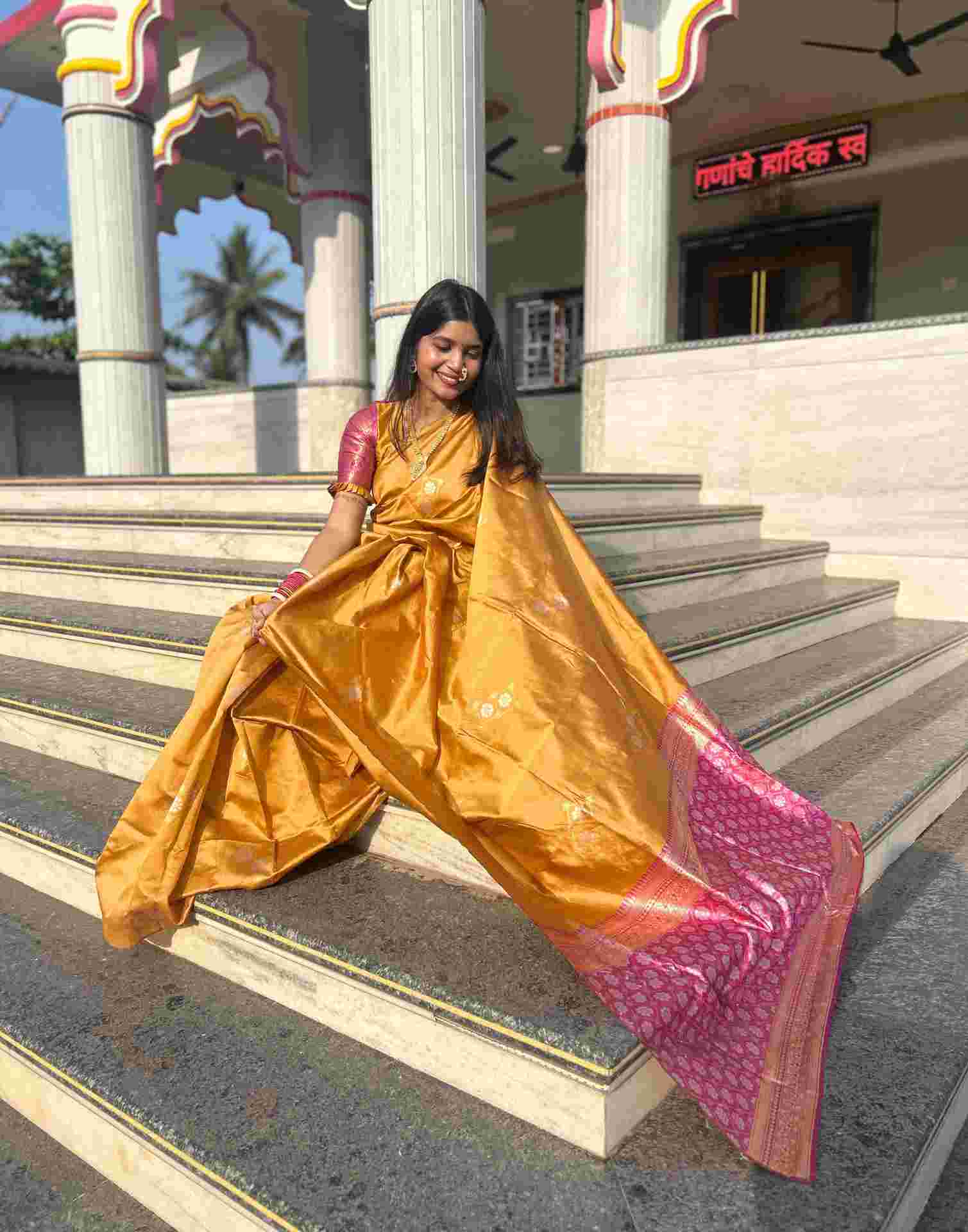 Mustard Yellow Silk Woven Kanjivaram Saree