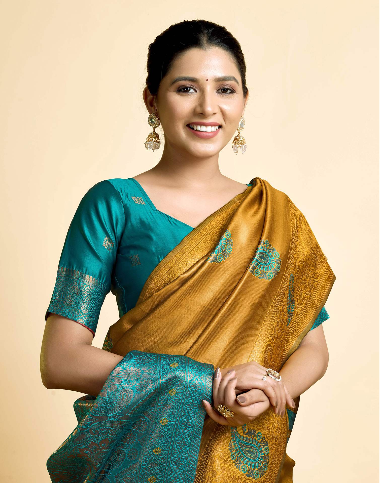 Mustard Yellow Silk Woven Banarasi Saree - Image 2