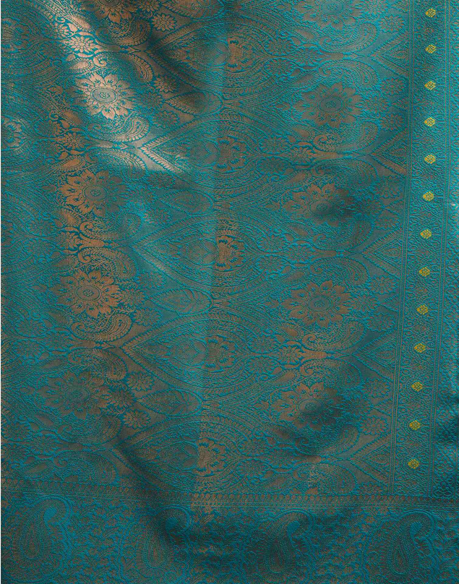 Mustard Yellow Silk Woven Banarasi Saree - Image 7