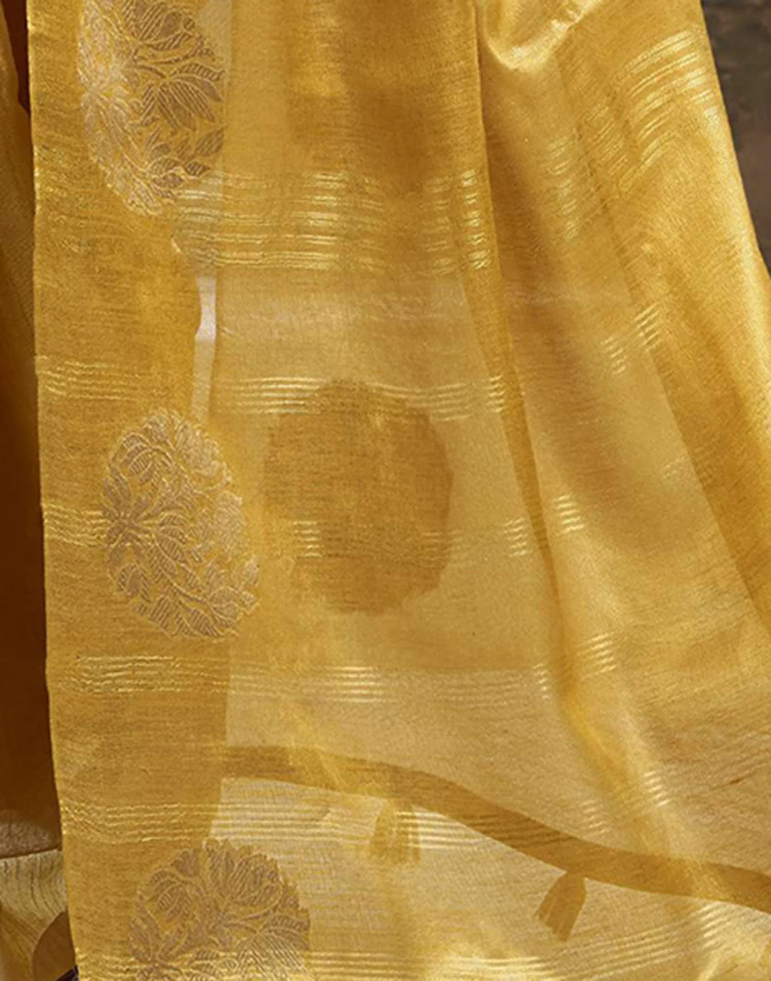 Mustard Yellow Tissue Silk Woven Saree - Image 5