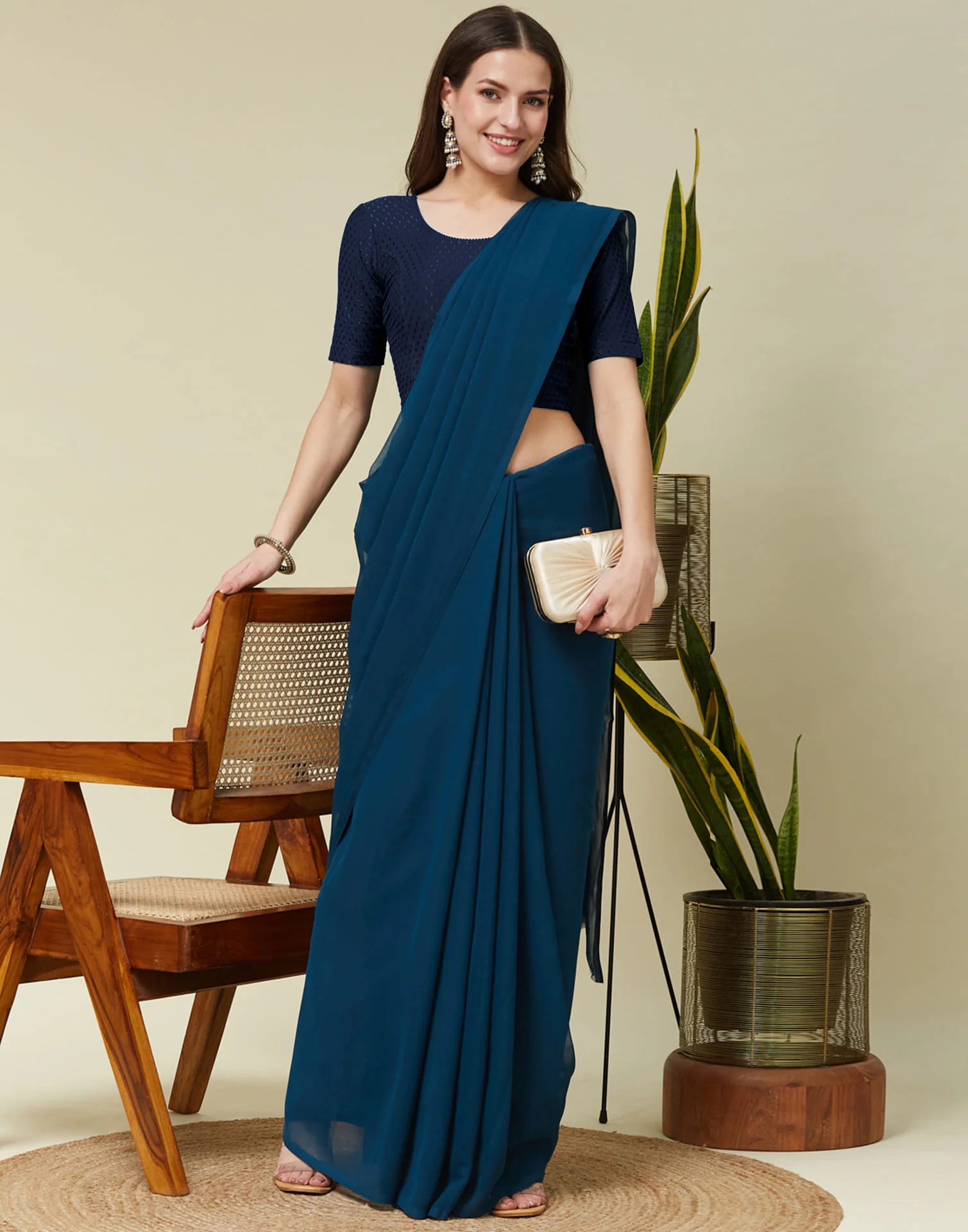 Navy Blue Cotton Dyed Self Woven Blouse - Image 7