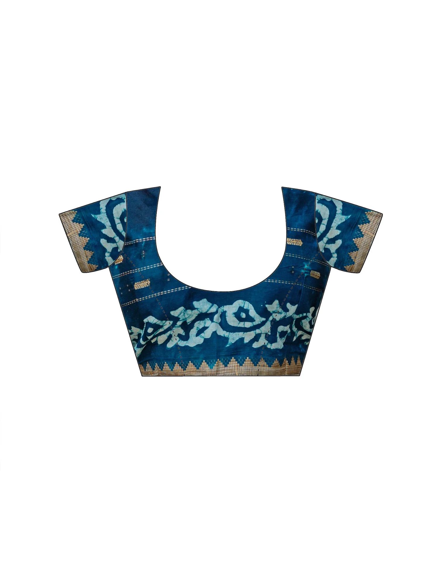 Navy Blue Cotton Printed Zari Stripe Saree - Image 14