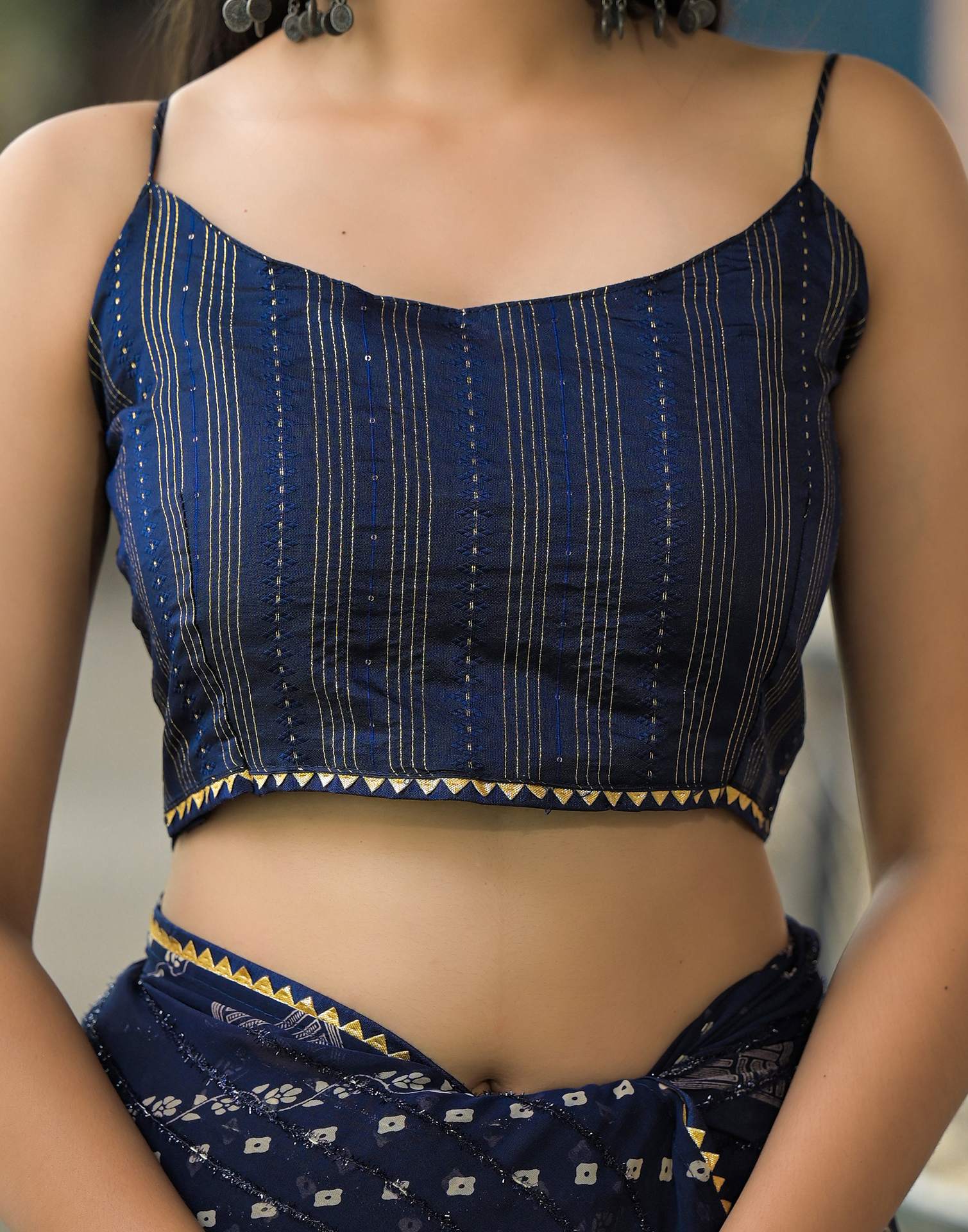 Navy Blue Georgette Printed Bandhani Saree - Image 11
