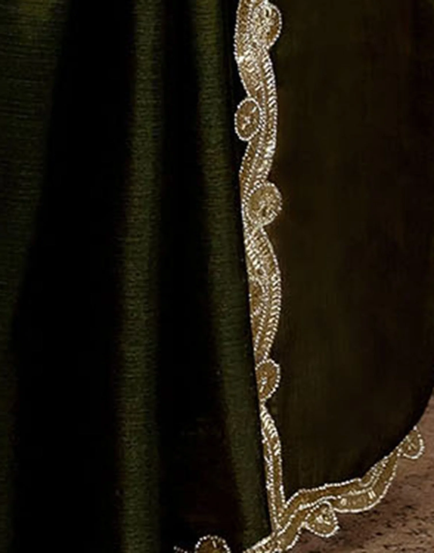 Olive Green Shimmer Lace Saree - Image 10
