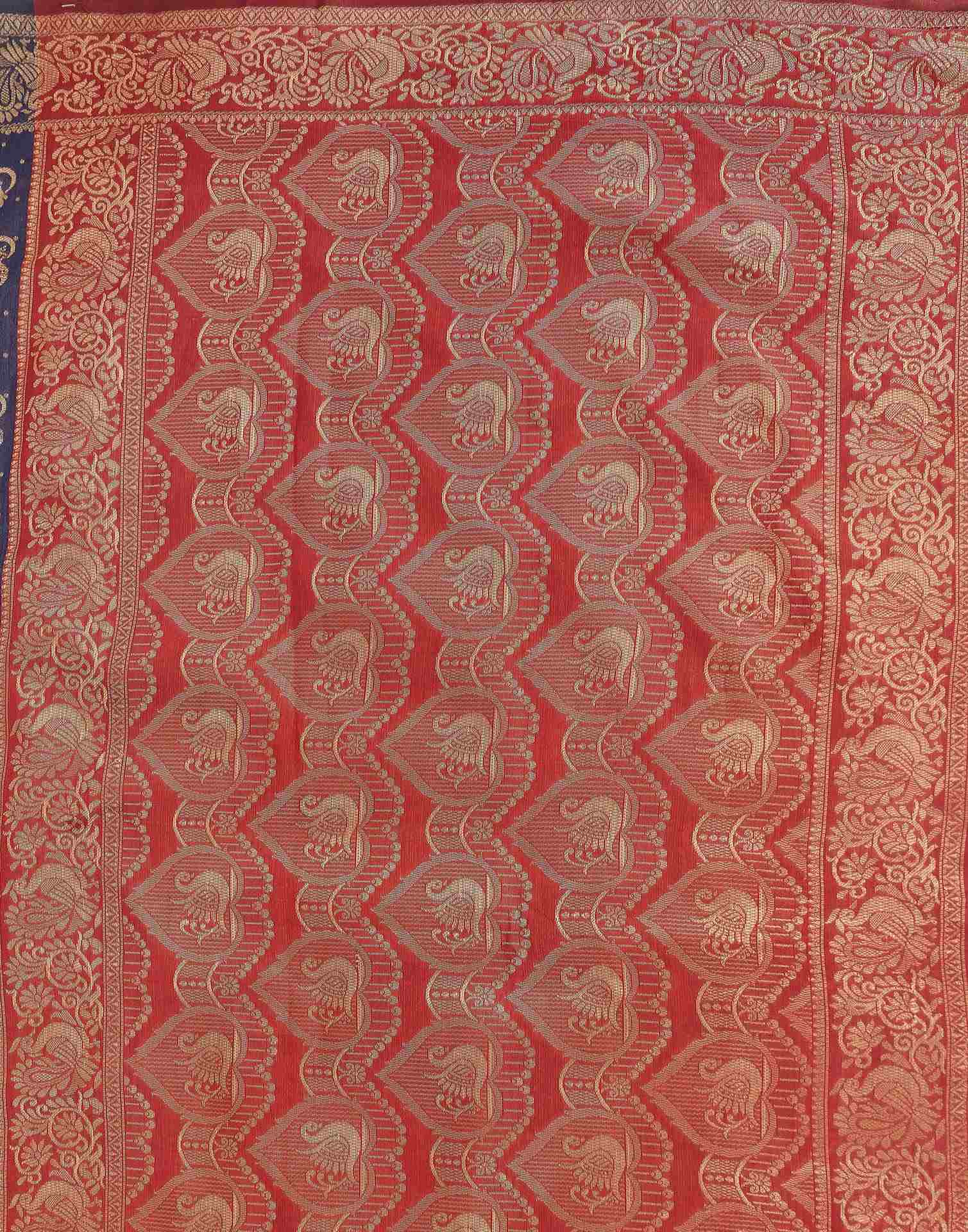 Navy Blue Shimmer Silk Woven Banarasi Saree - Image 8