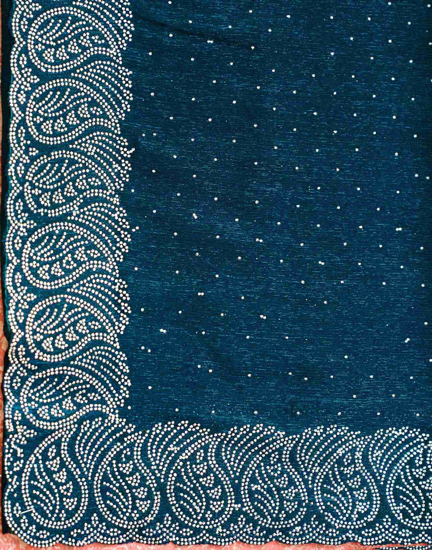 Navy Blue Shimmer Stone Work Swarovski Saree - Image 7