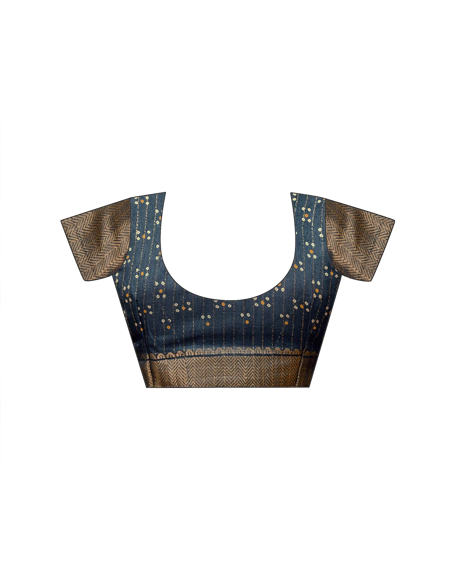 Navy Blue Silk Bandhani Printed Zari Stripe Saree  - Image 14