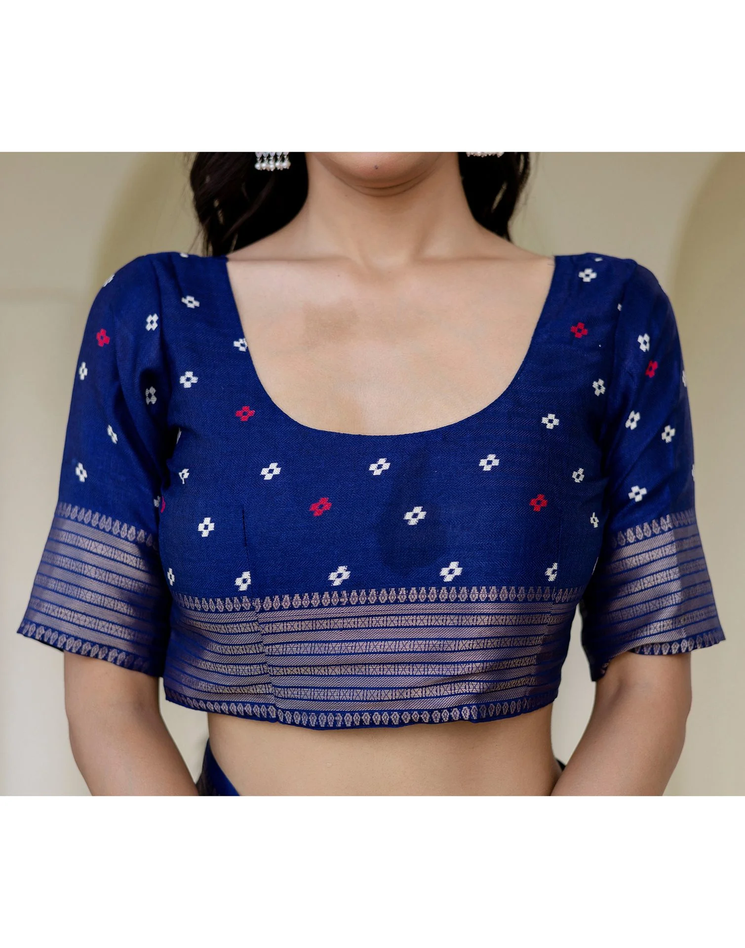 Navy Blue Silk Printed Patola Saree - Image 13