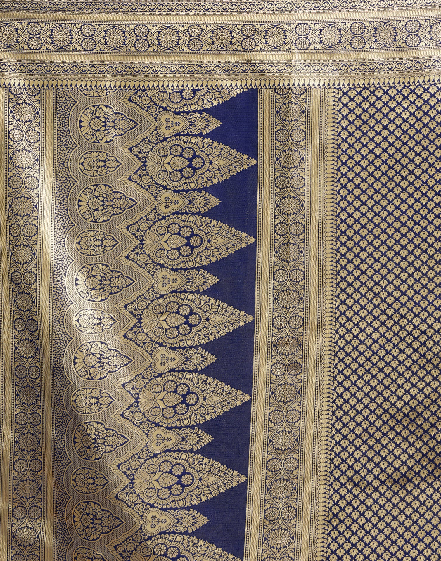 Navy Blue Silk Woven Banarasi Saree - Image 10