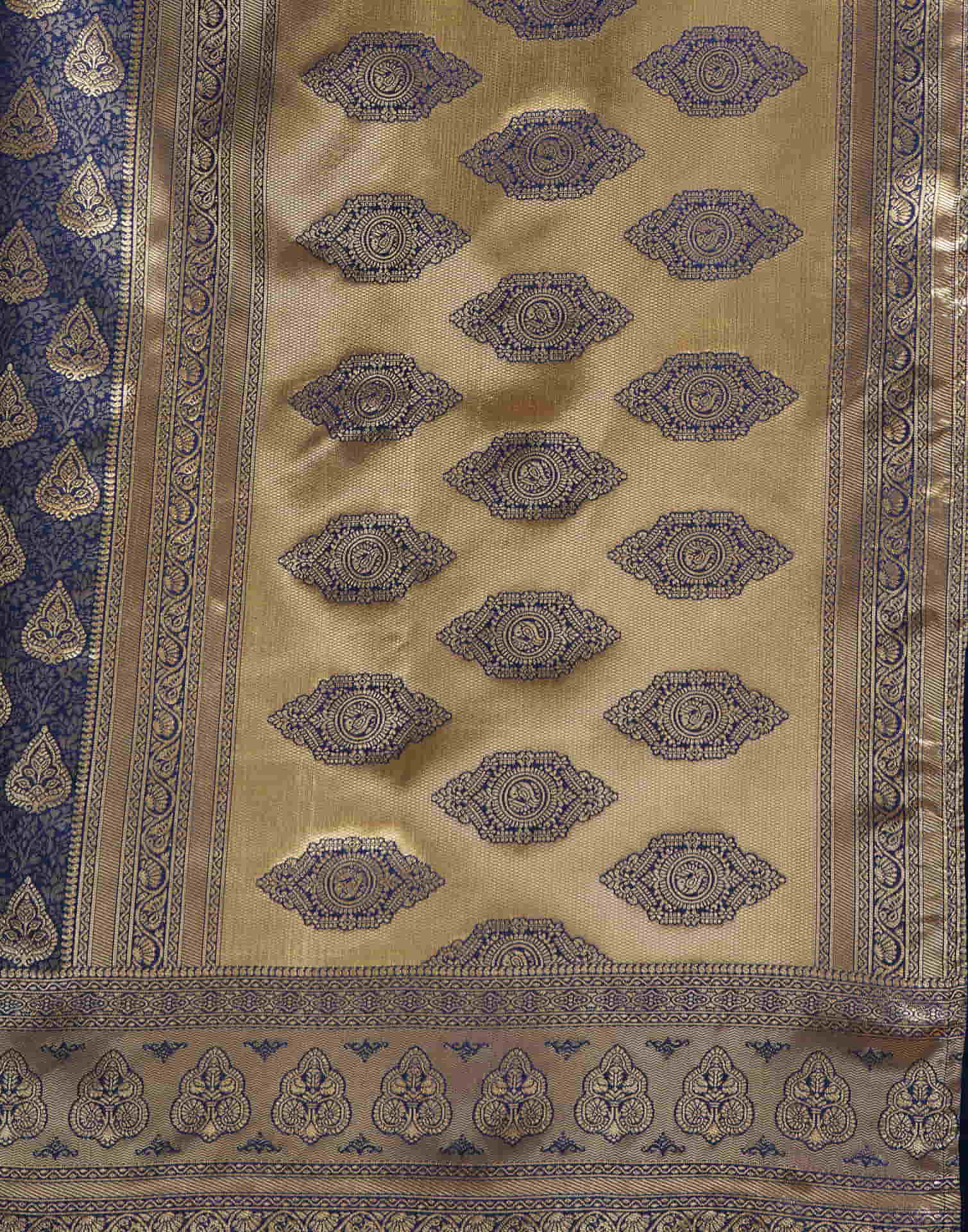 Blue Silk Blend Woven Banarasi Saree - Image 10