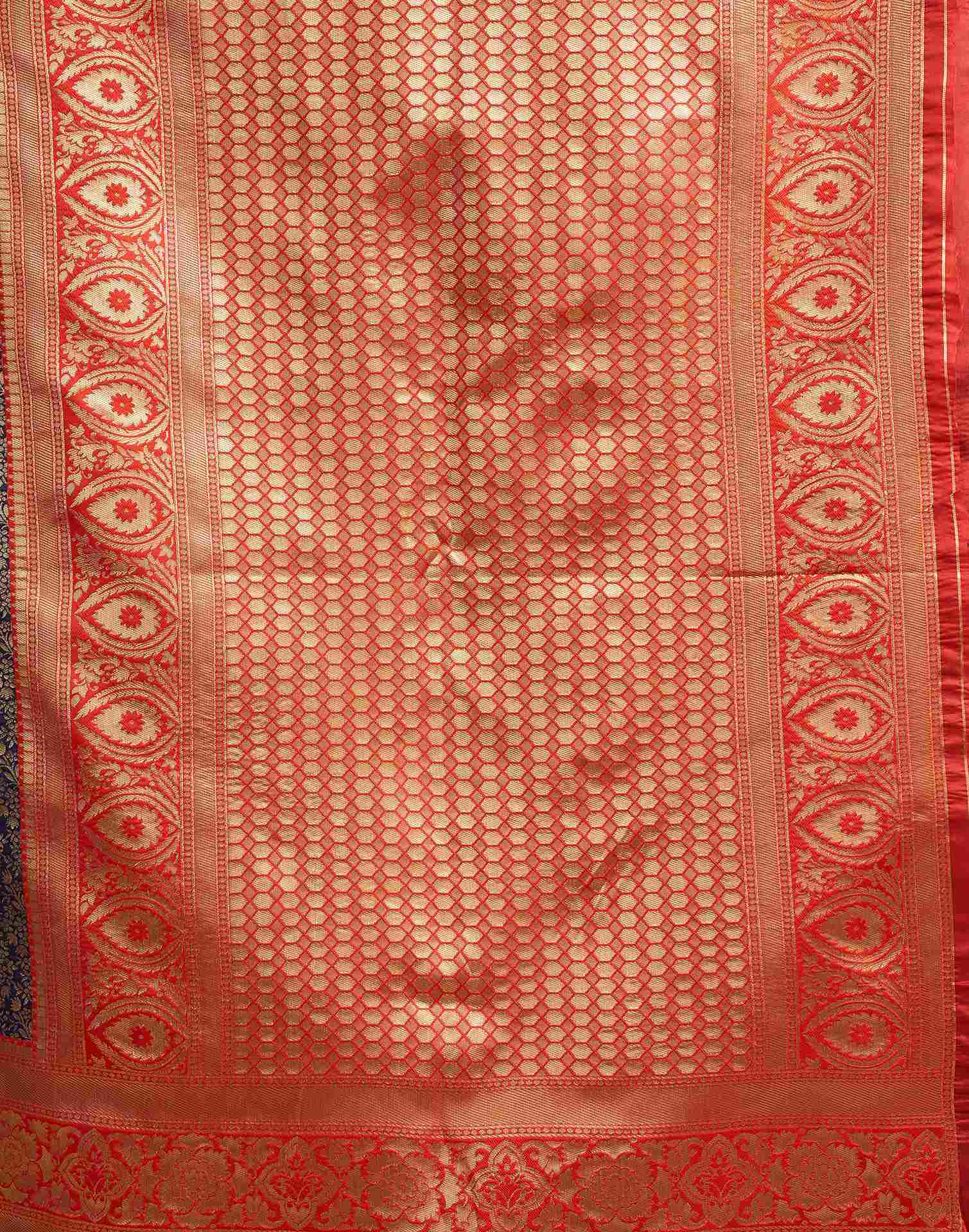 Navy Blue Silk Woven Banarasi Saree - Image 8