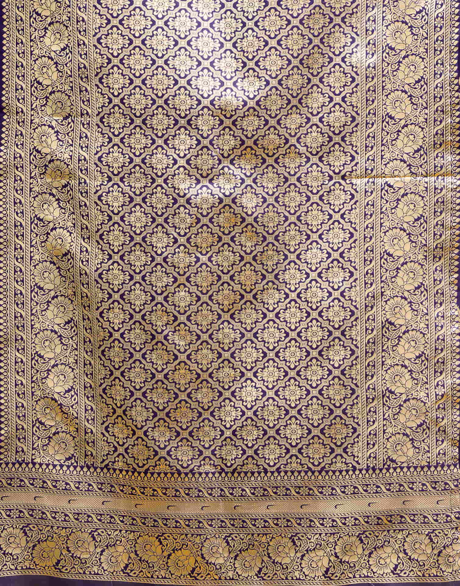 Navy Blue Silk Woven Banarasi Saree - Image 8