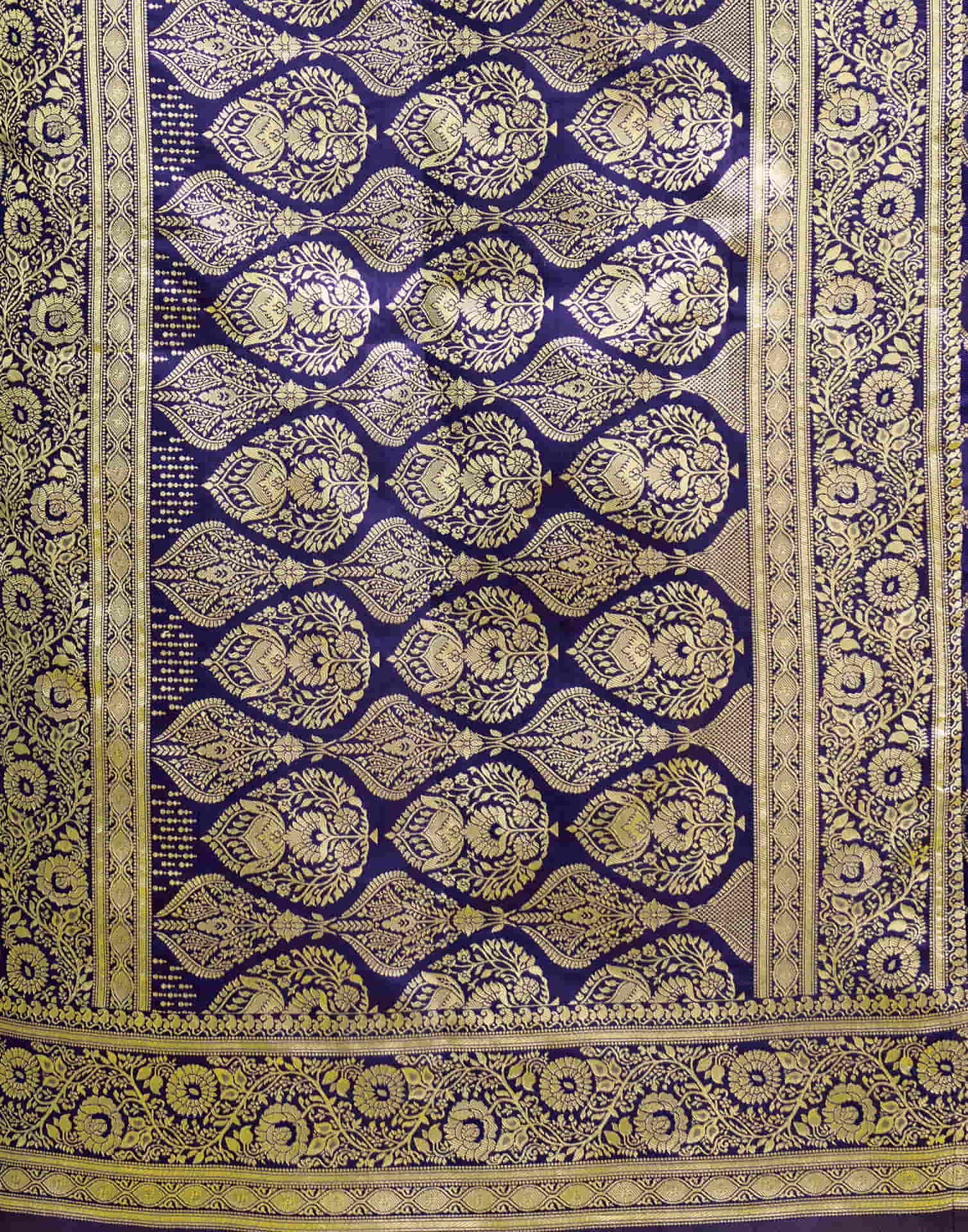Navy Blue Silk Woven Banarasi Saree - Image 7