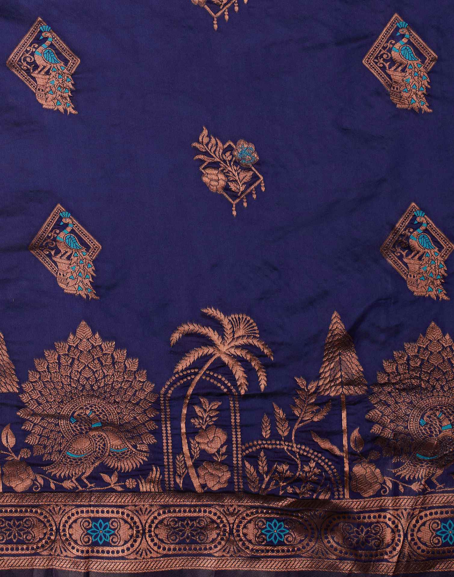 Navy Blue Silk Woven Banarasi Saree - Image 8