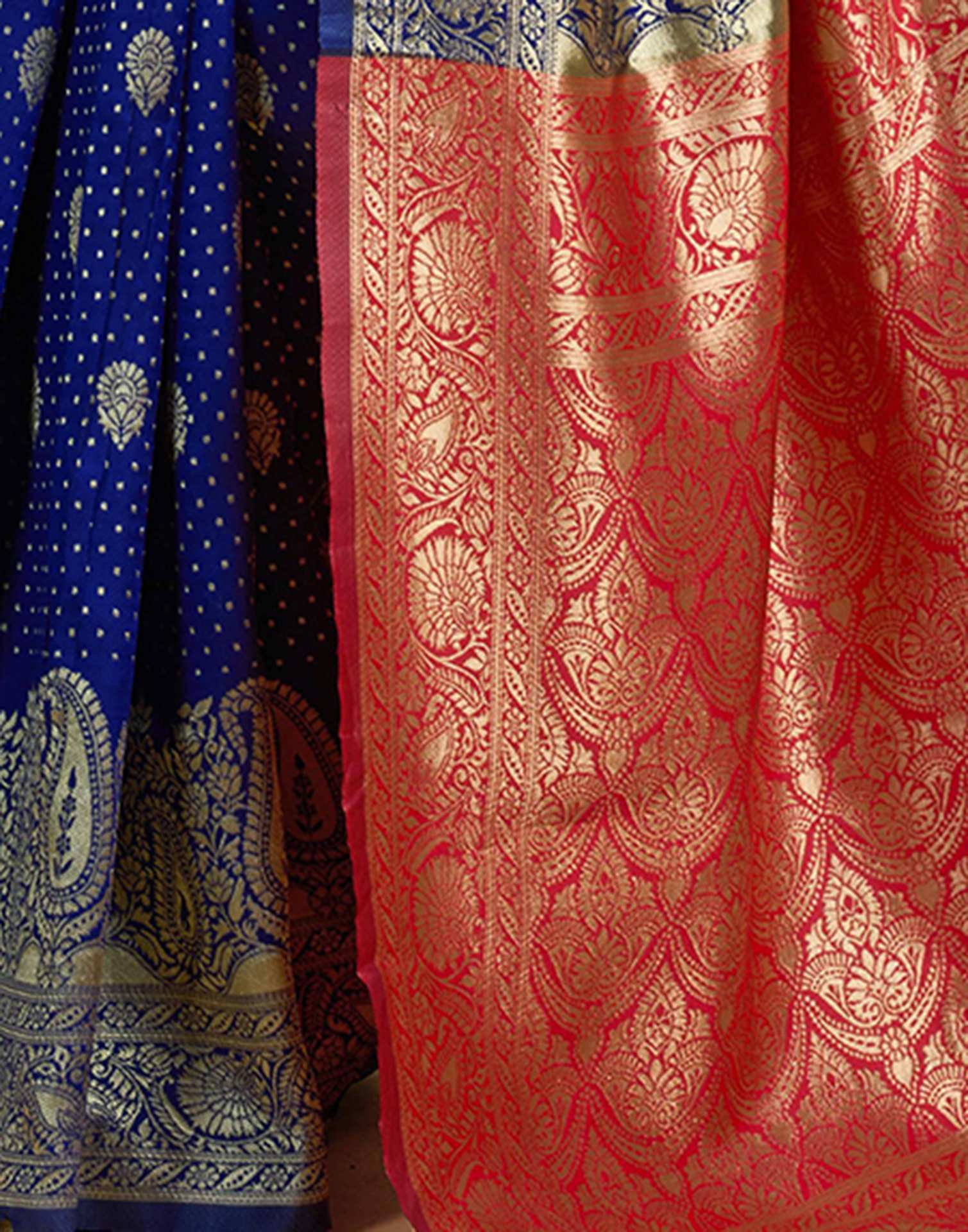 Navy Blue Silk Woven Banarasi Saree - Image 8