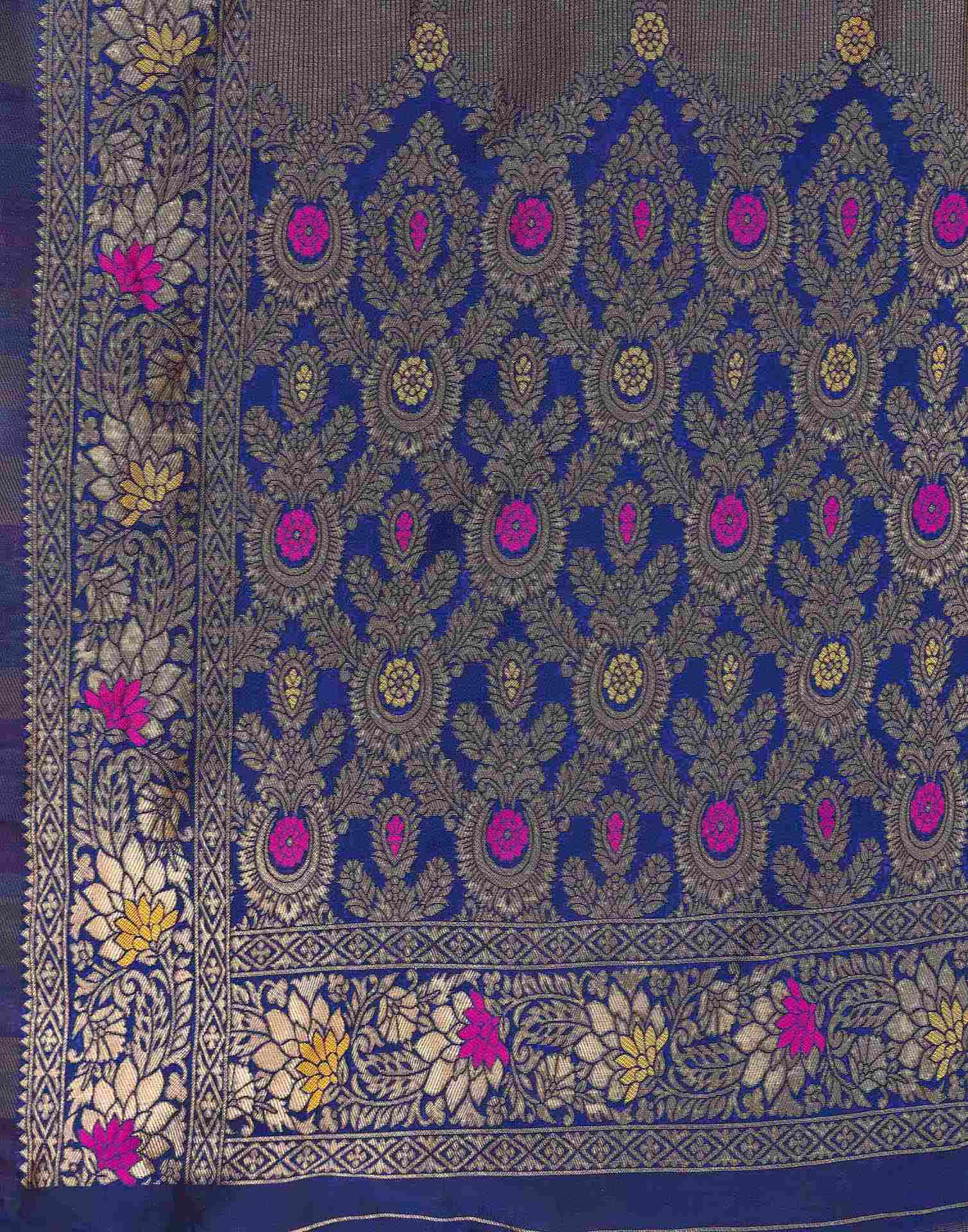 Navy Blue Silk Woven Banarasi Saree - Image 7