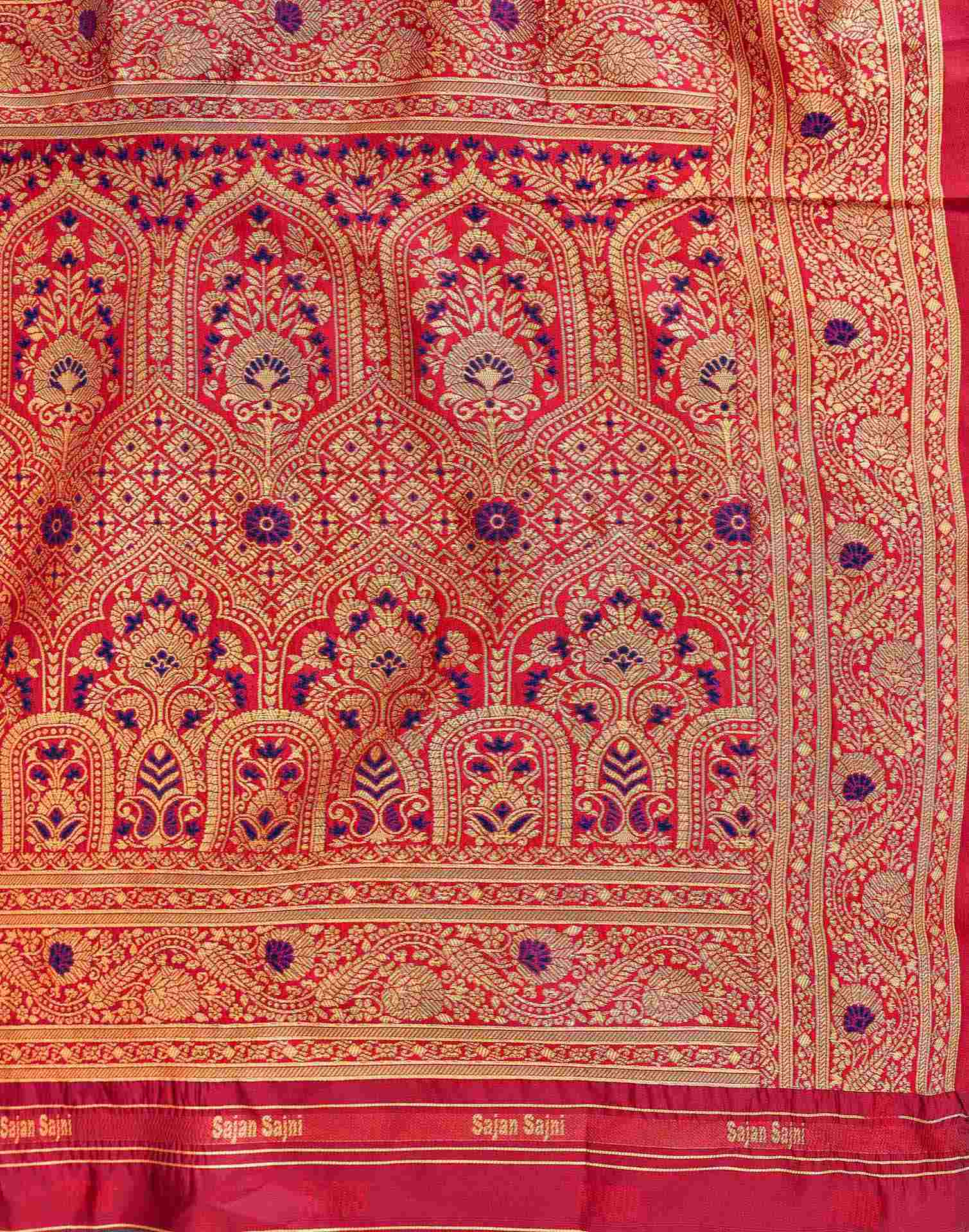 Navy Blue Silk Woven Banarasi Saree - Image 7