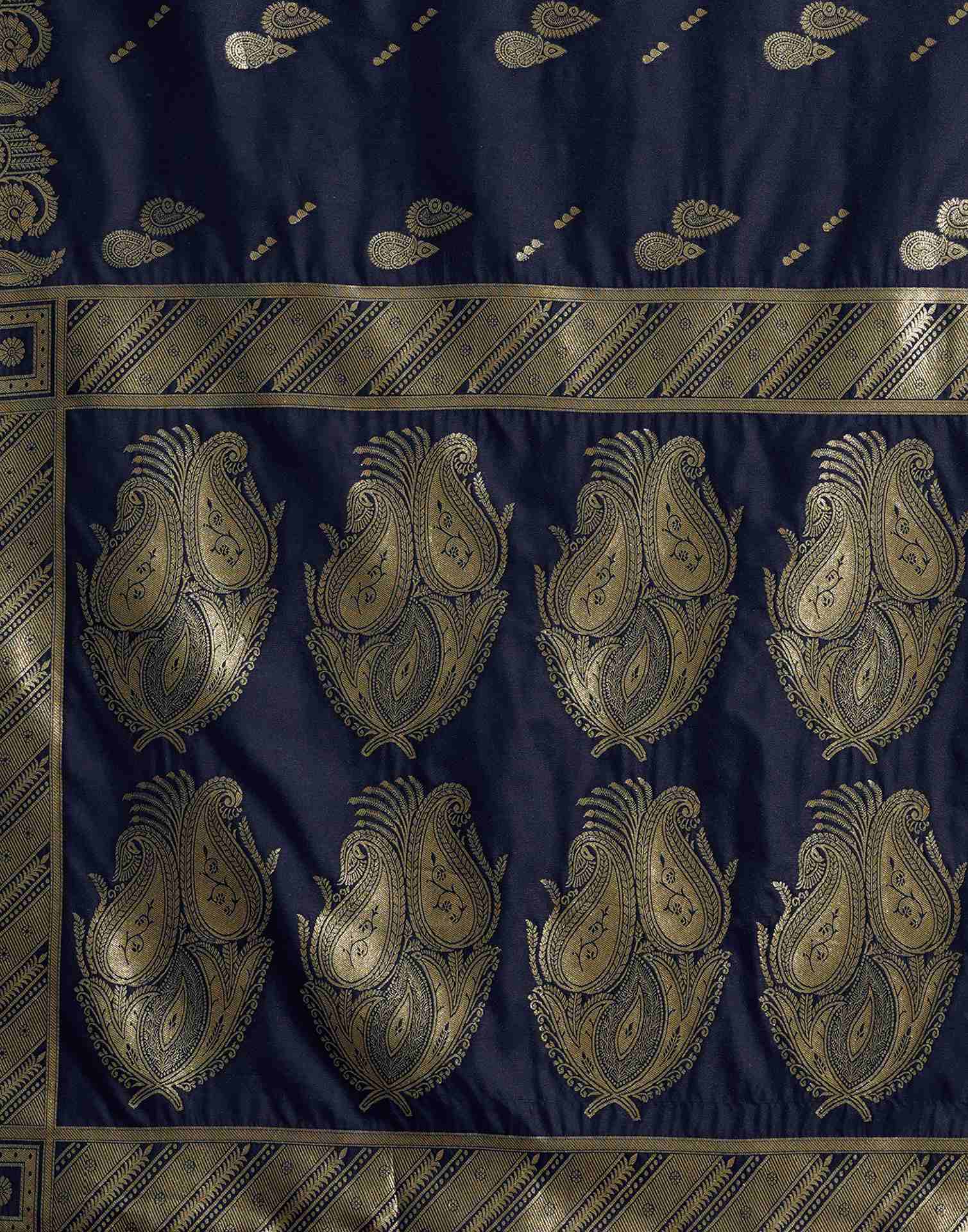 Navy Blue Silk Woven Banarasi Saree - Image 7