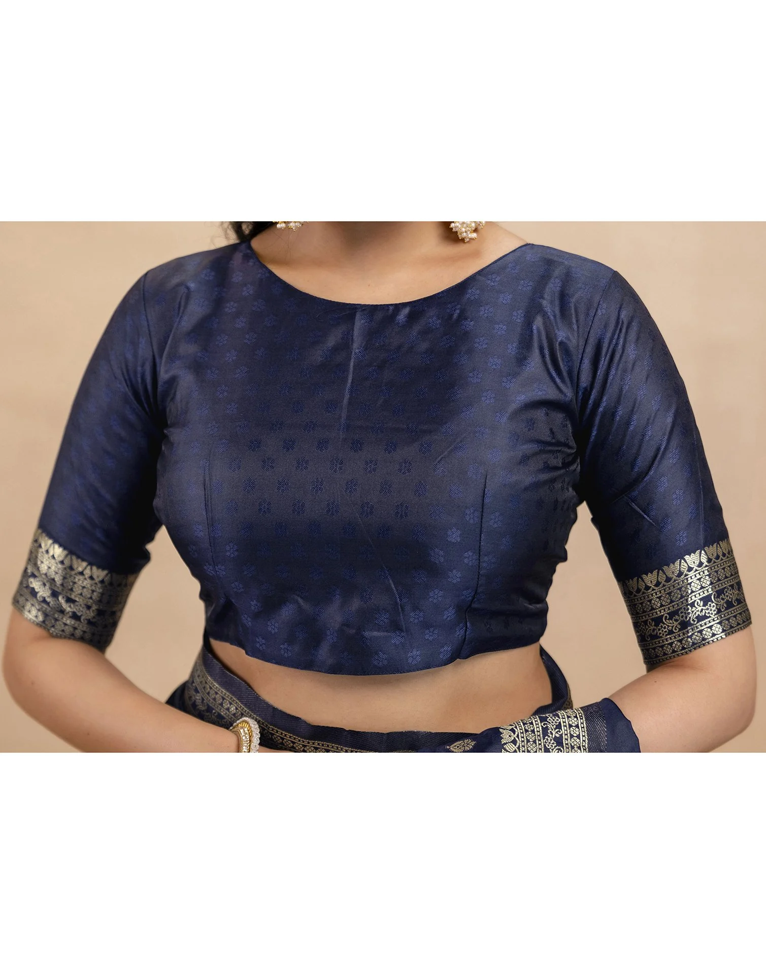 Navy Blue Silk Woven Banarasi Saree - Image 12
