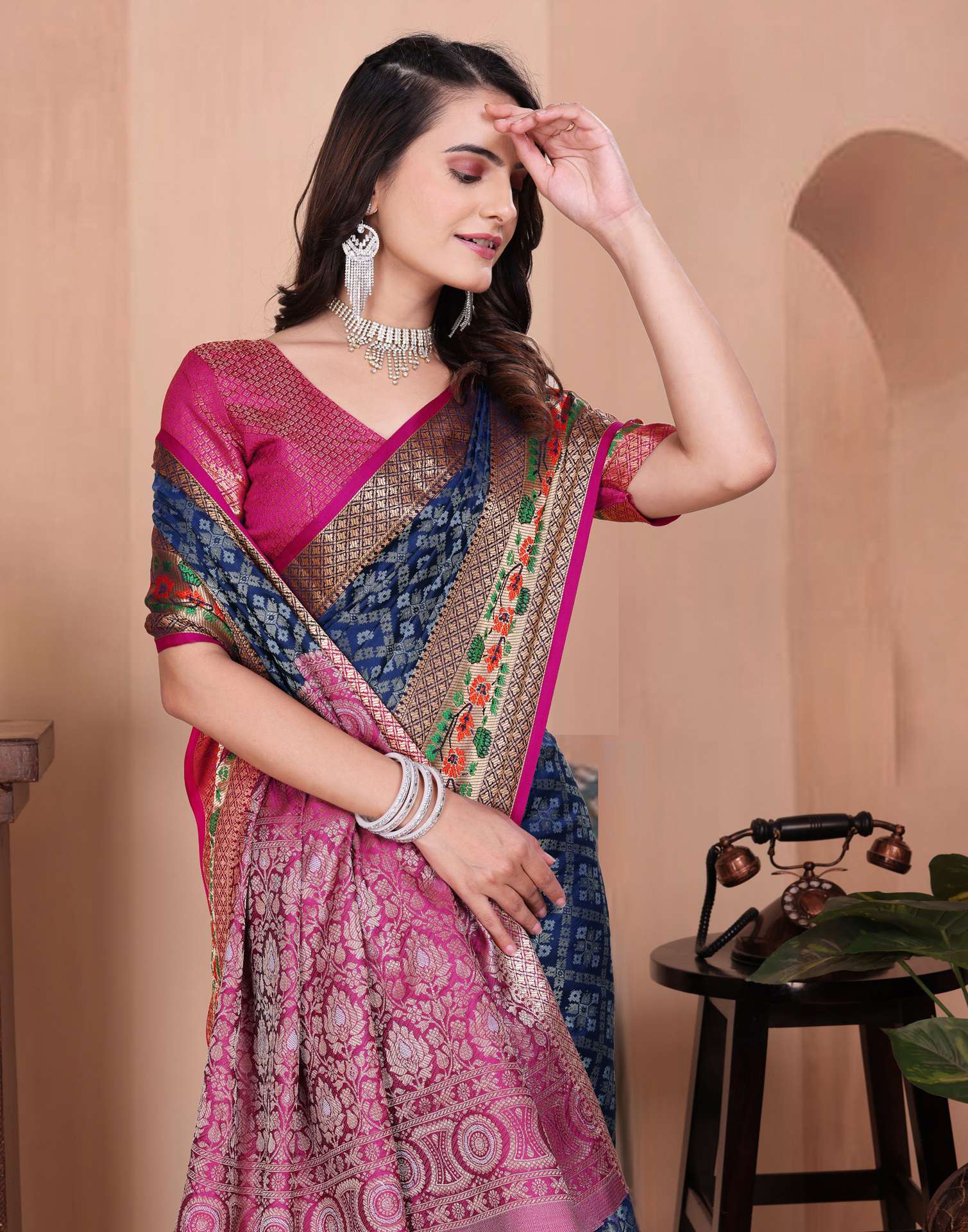 Navy Blue Silk Woven Patola Saree - Image 2