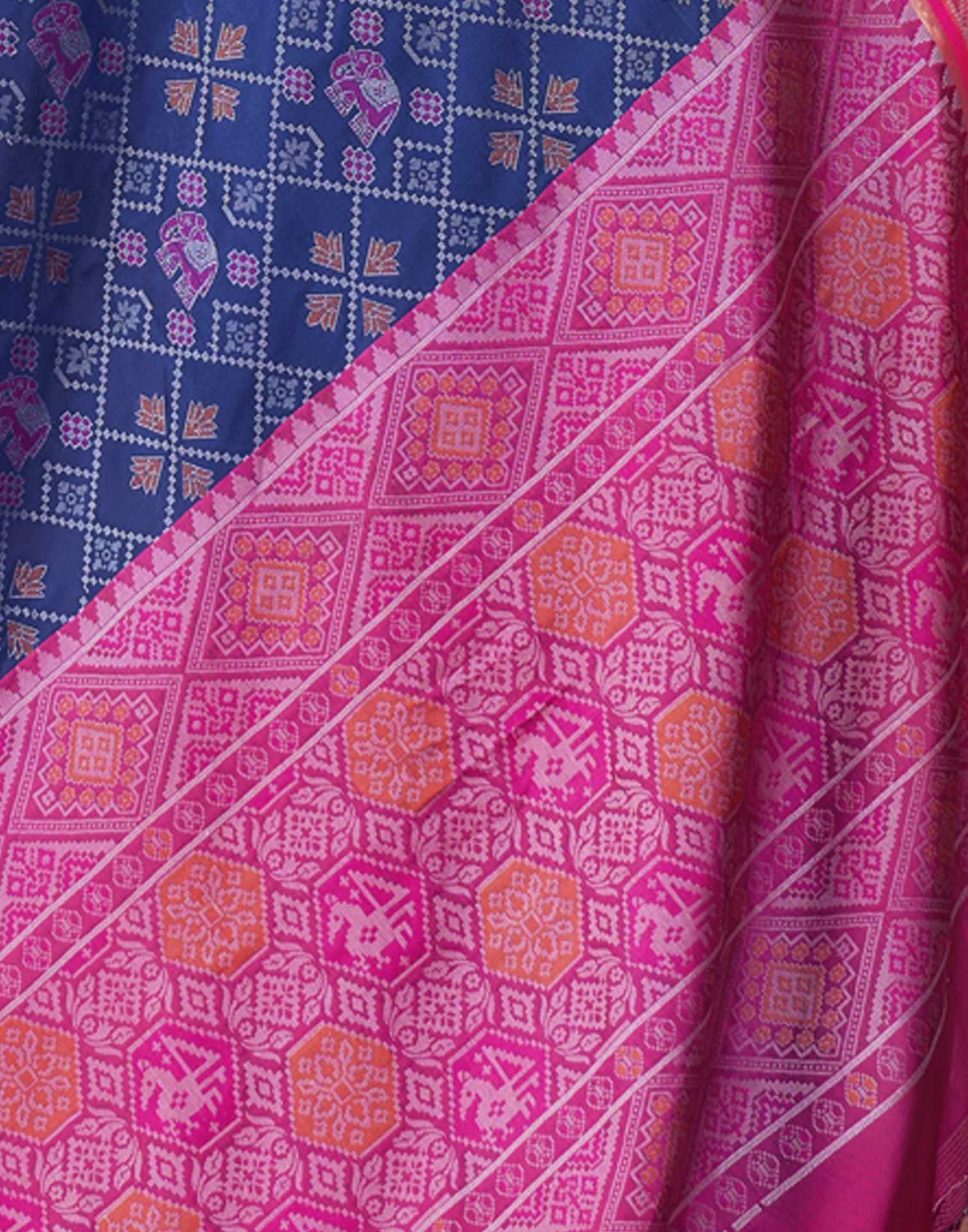 Navy Blue Silk Woven Patola Saree - Image 7