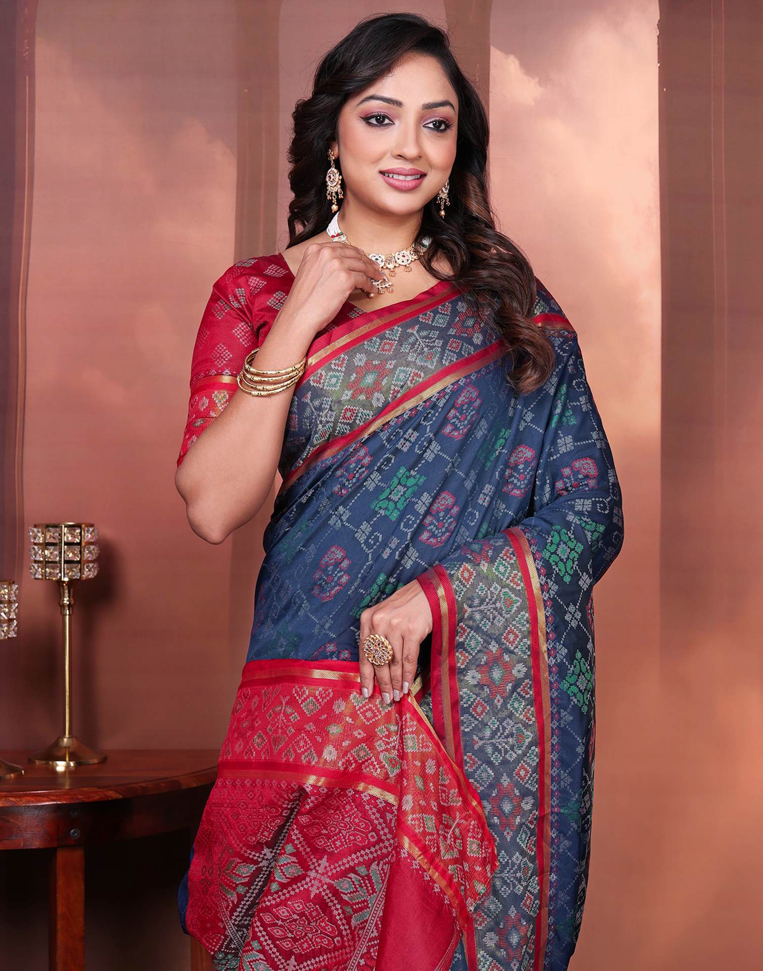 Navy Blue Silk Woven Patola Saree - Image 2