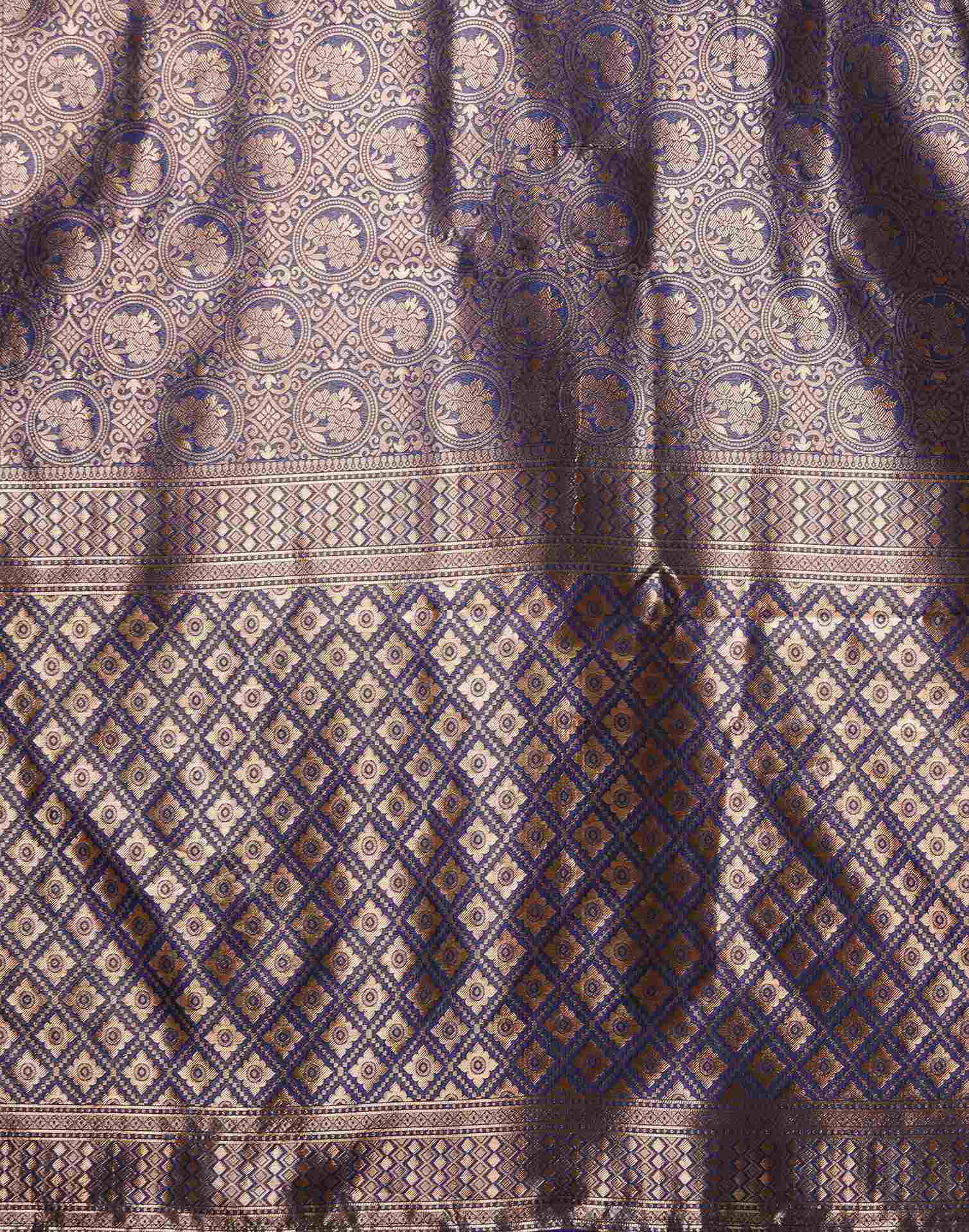 Navy Blue Silk Woven Banarasi Saree - Image 8