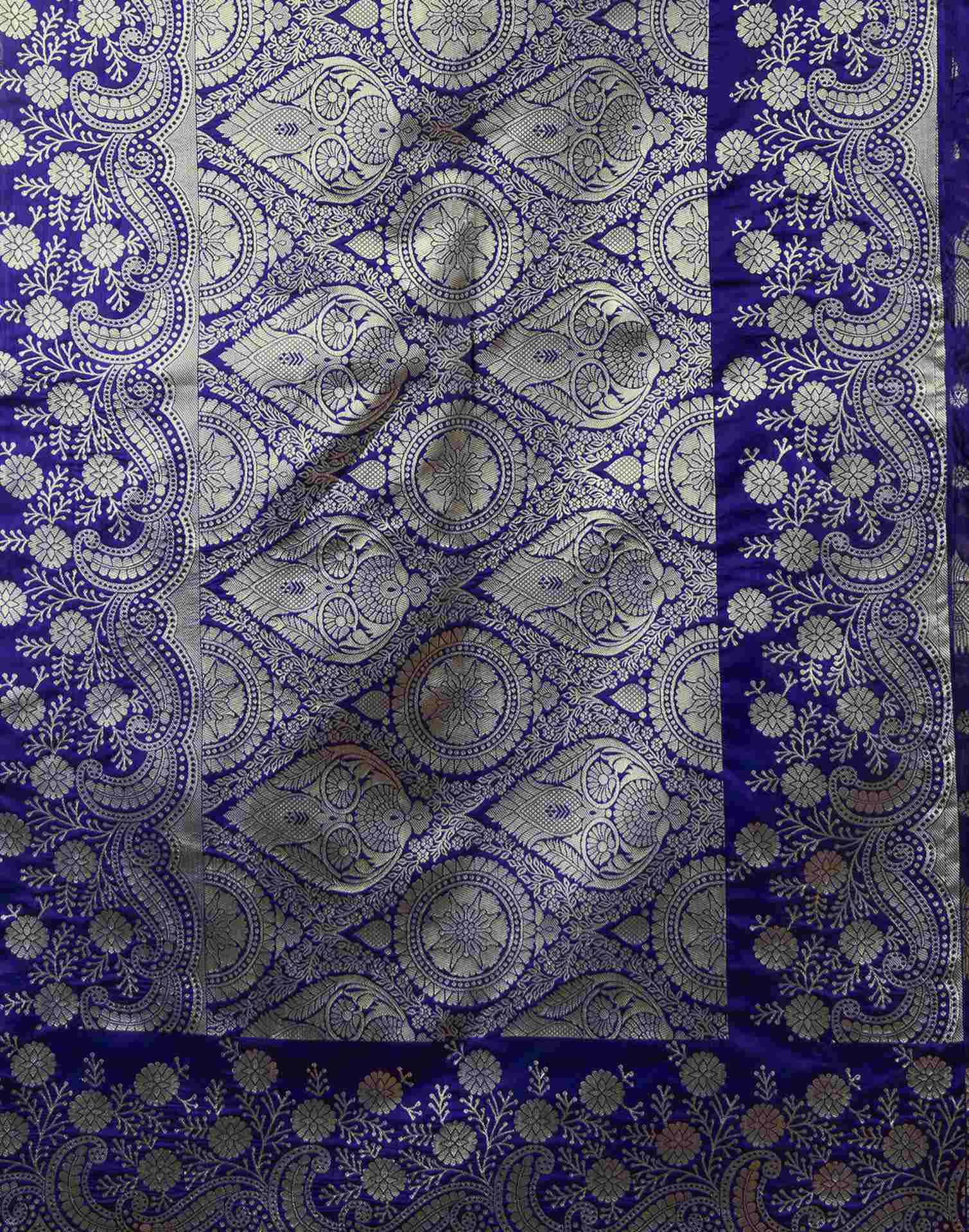 Navy Blue Silk Woven Banarasi Saree - Image 7