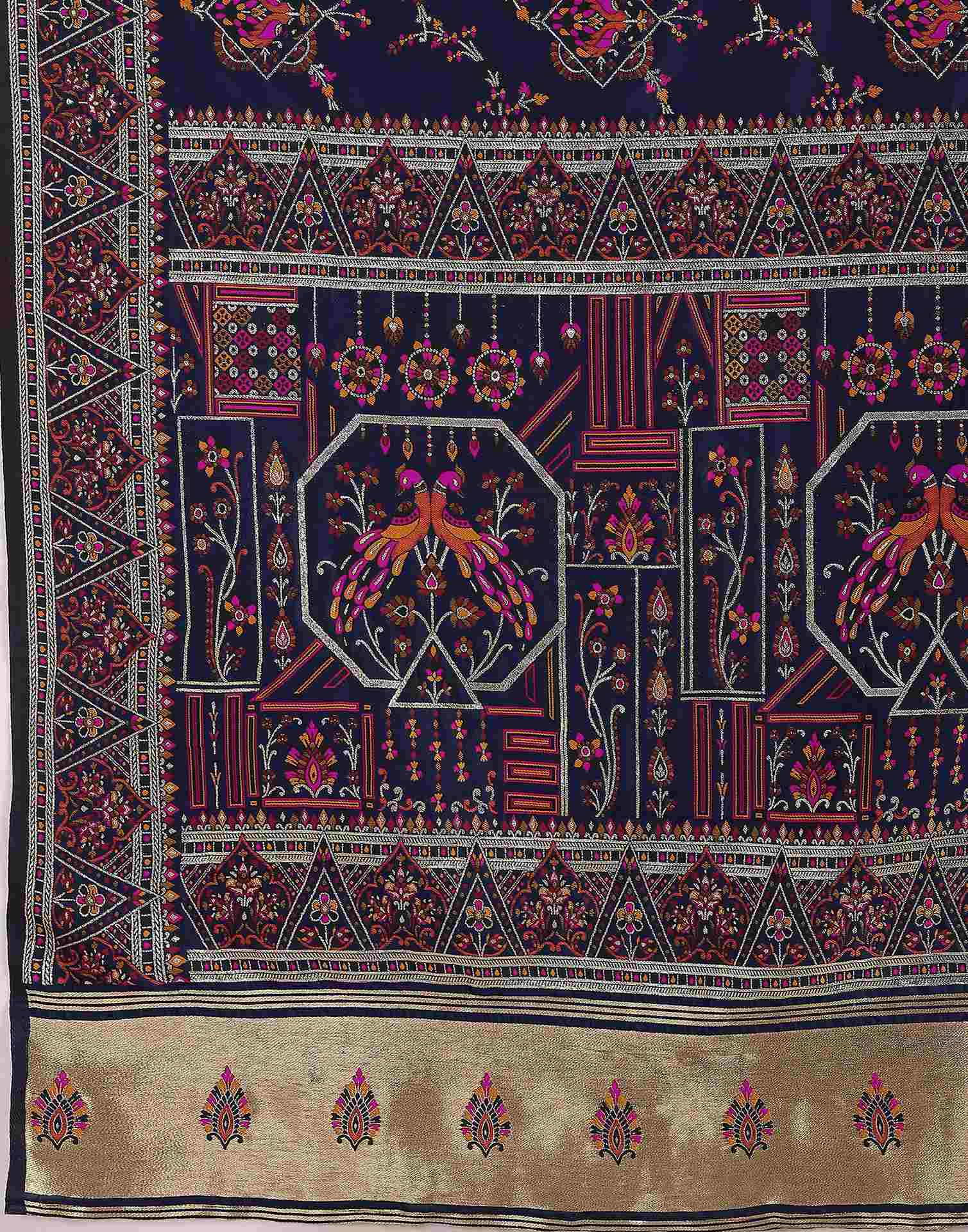 Navy Blue Silk Woven Saree - Image 10