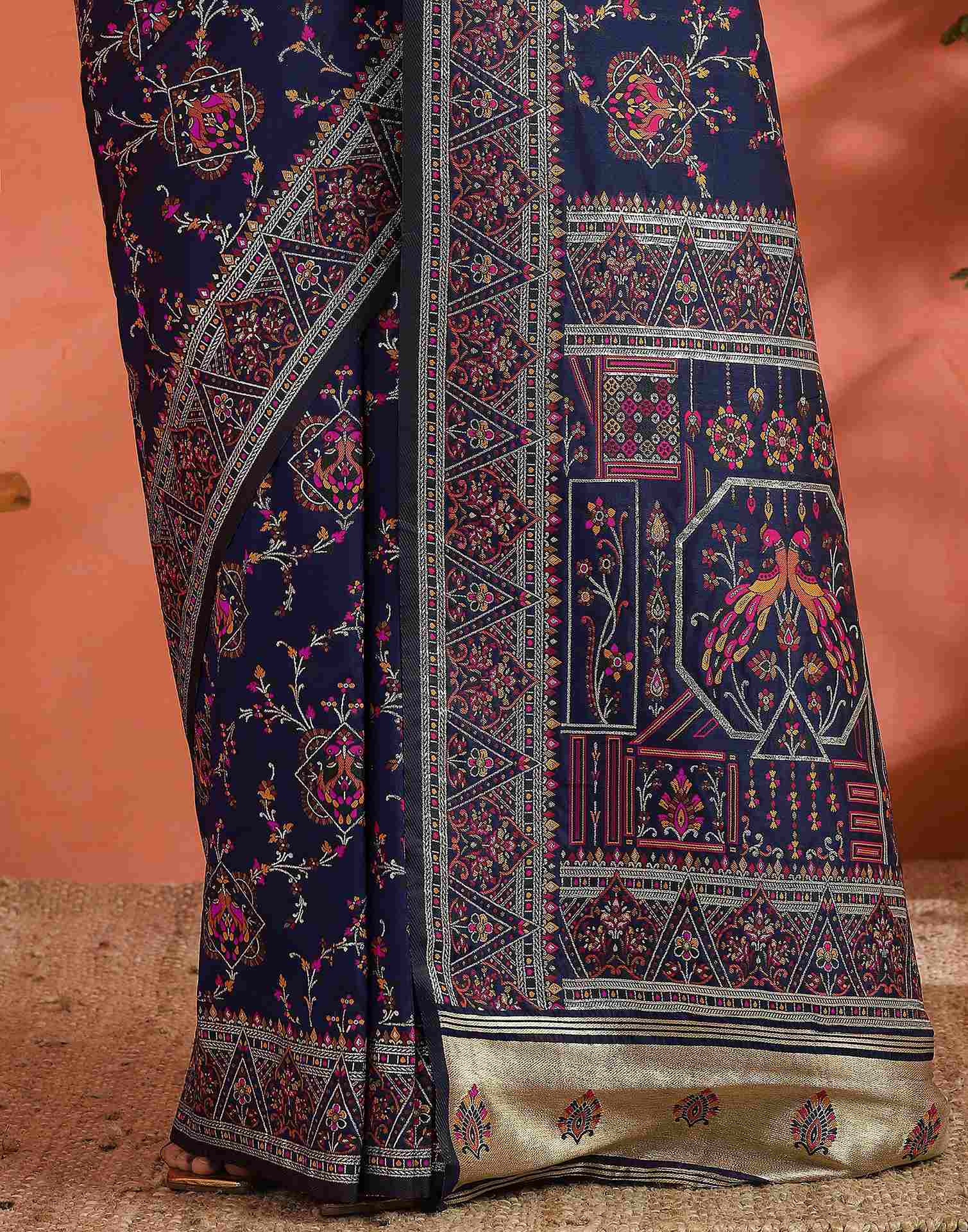 Navy Blue Silk Woven Saree - Image 9