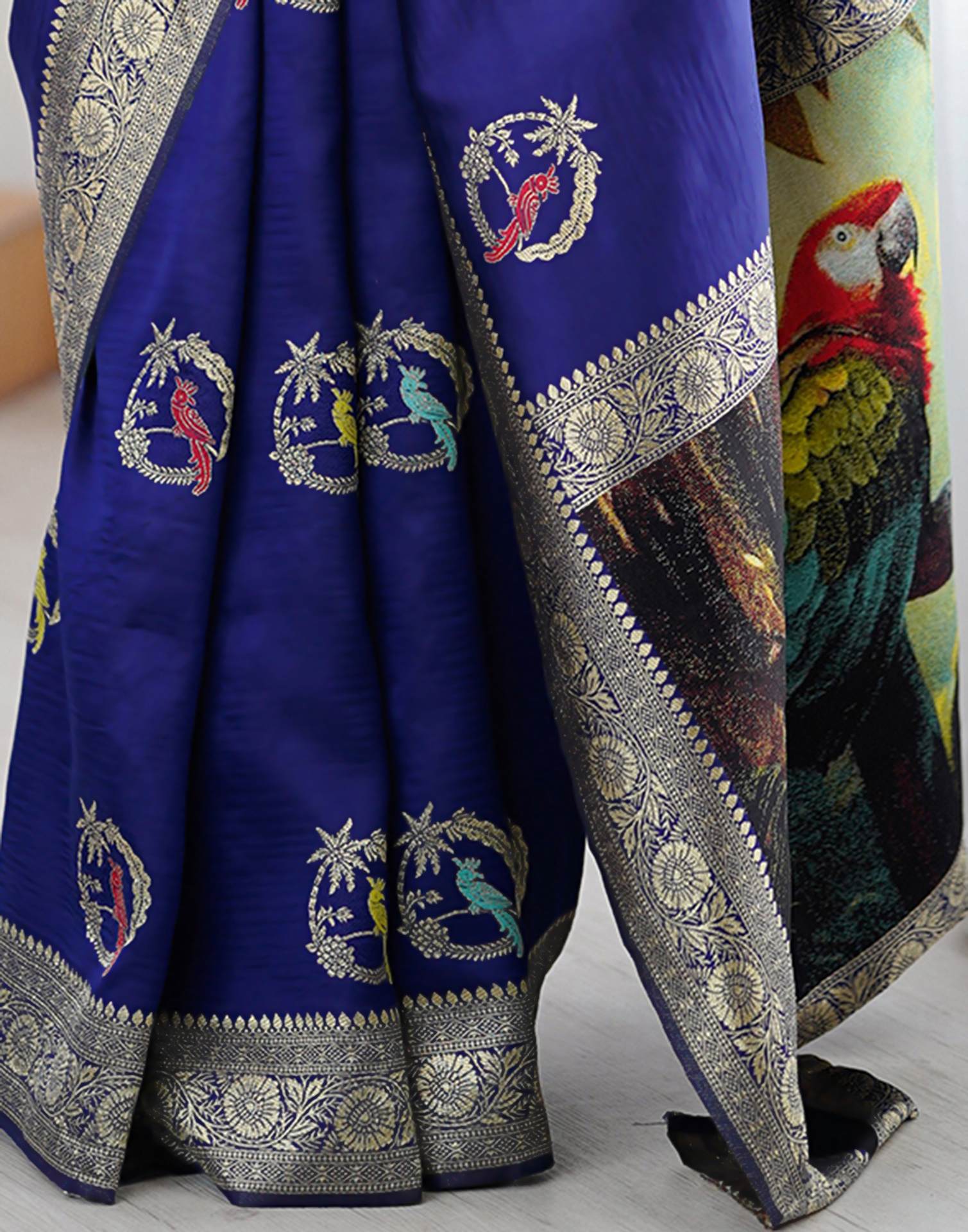 Navy Blue Silk Woven Saree - Image 11