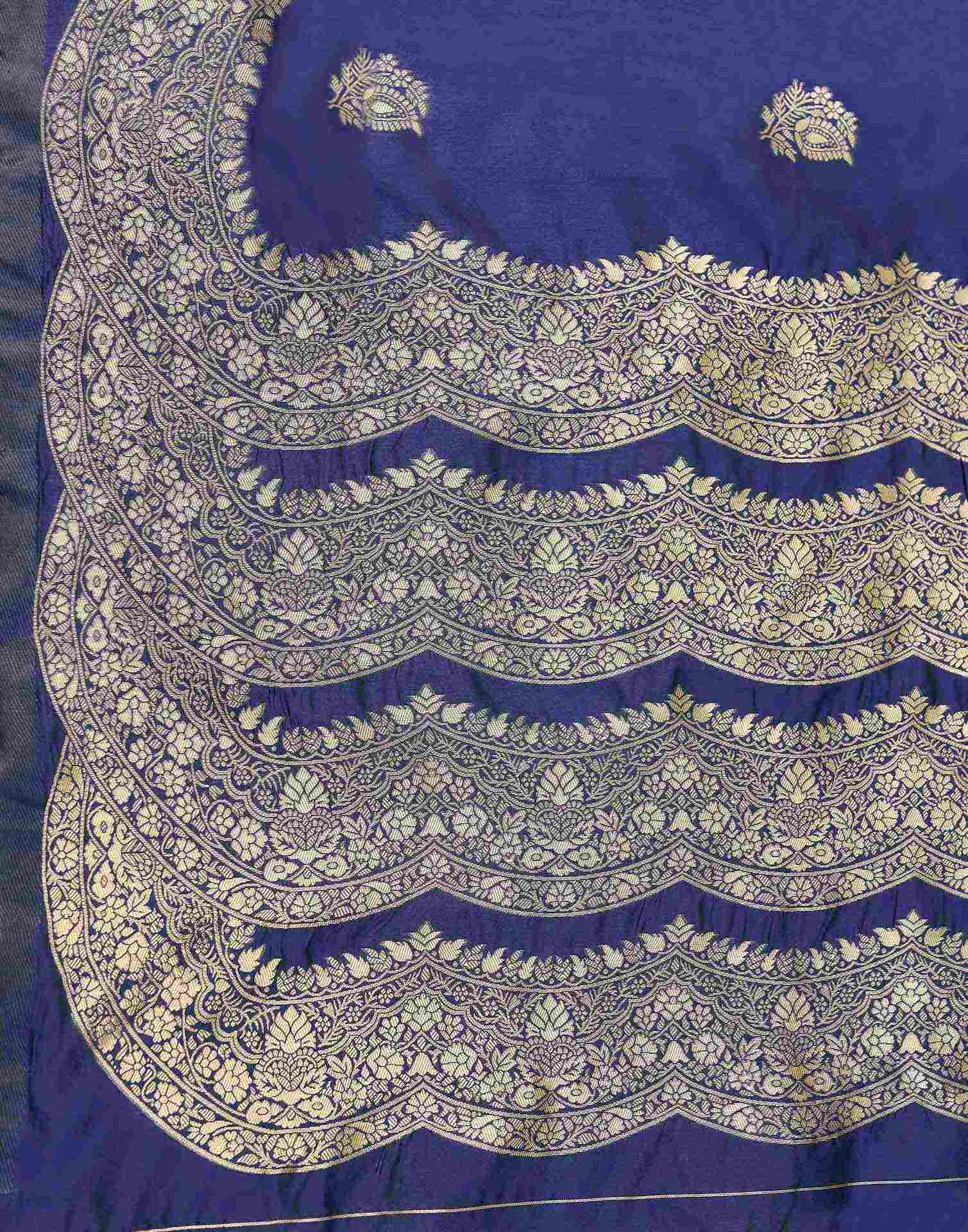 Navy Blue Silk Woven Banarasi Saree - Image 7