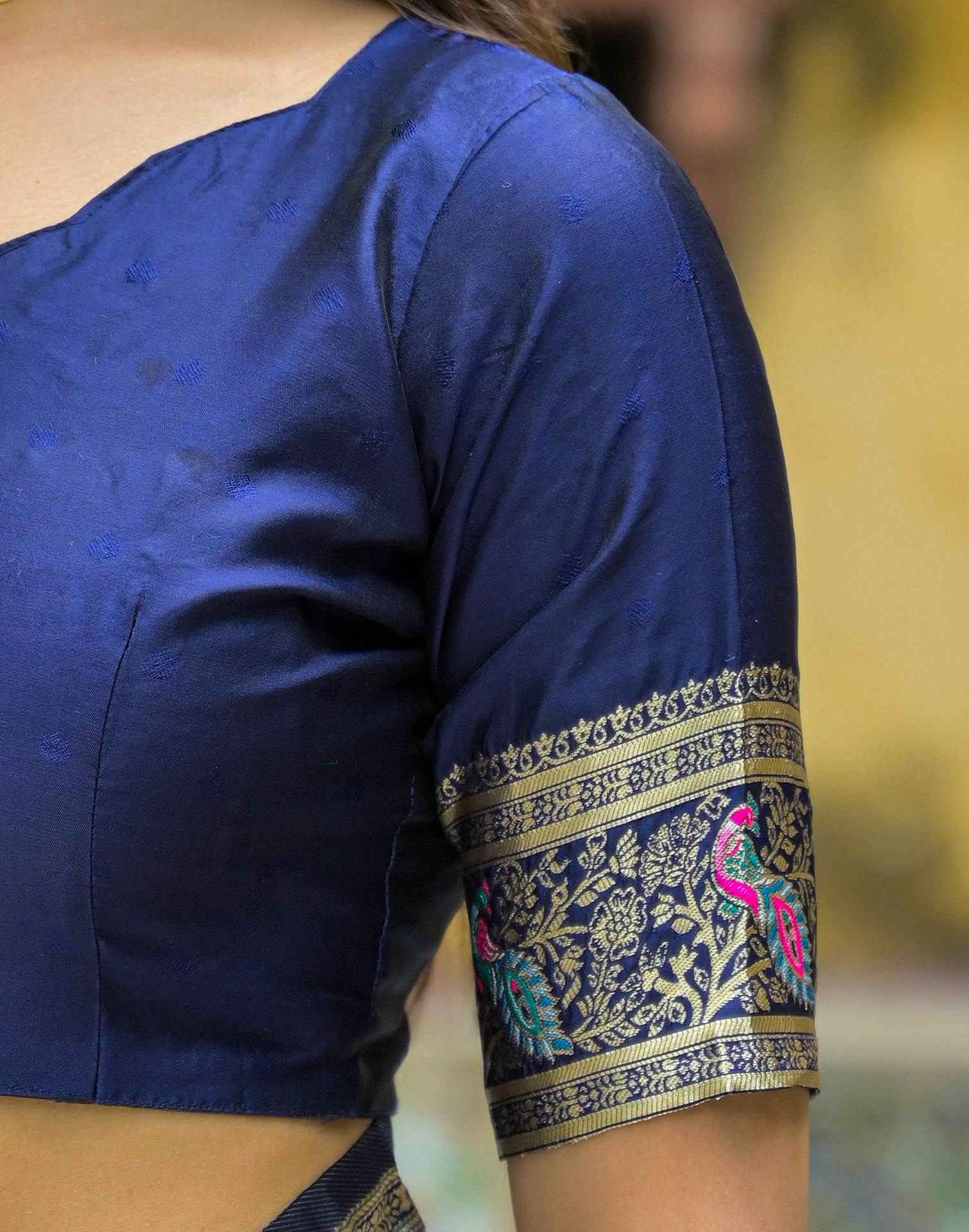 Navy Blue Silk Woven Banarasi Saree - Image 12