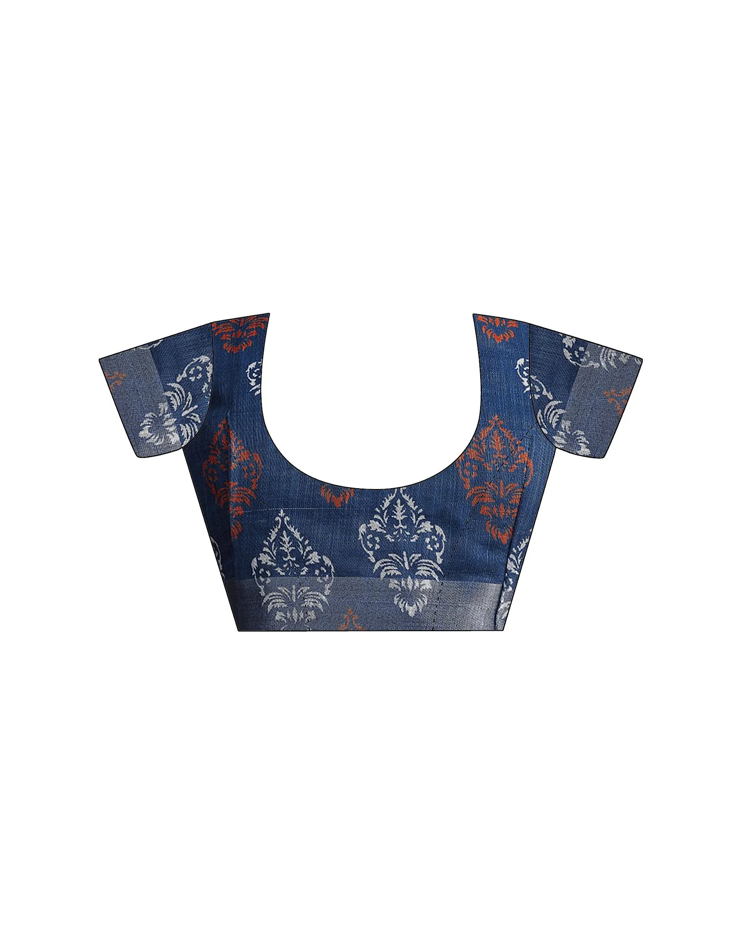 Navy Blue Cotton Linen Printed Saree - Image 9