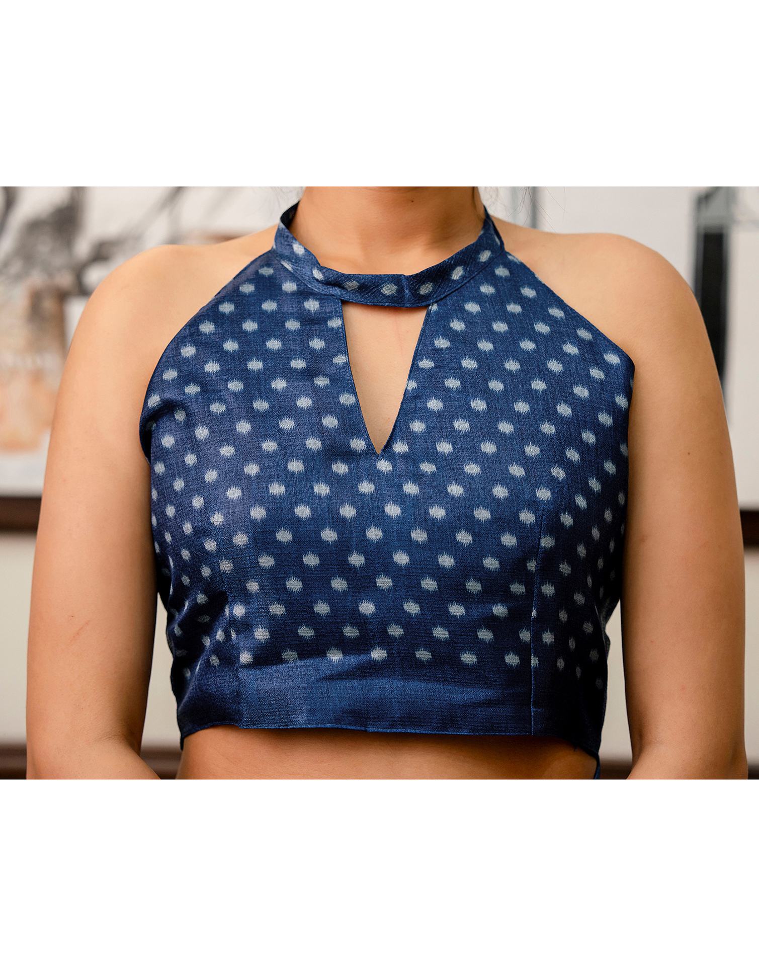 Off White Khadi Ikkat Printed Saree  - Image 14