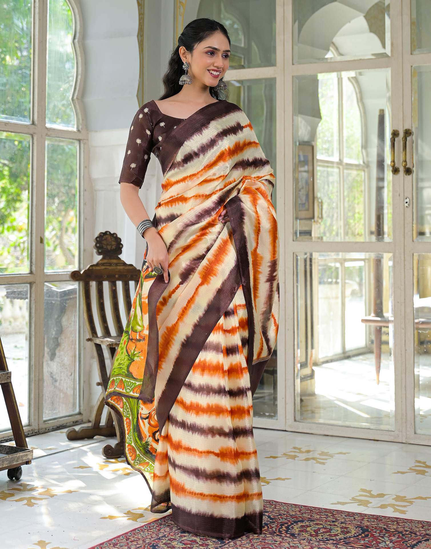 Off White Khadi Printed Saree - Image 5