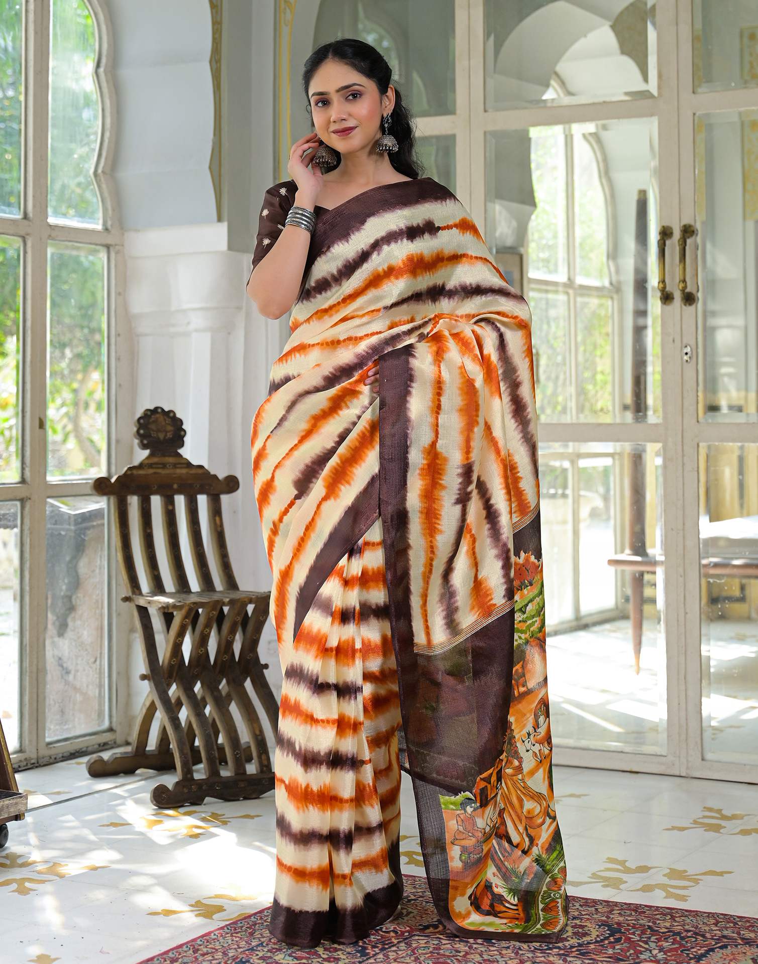 Off White Khadi Printed Saree - Image 7