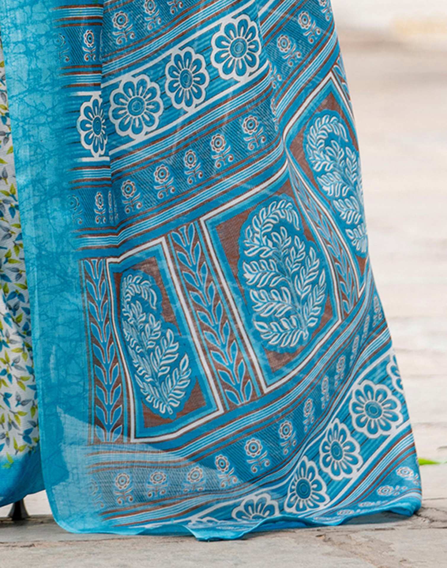 Off White Khadi Printed Saree - Image 12