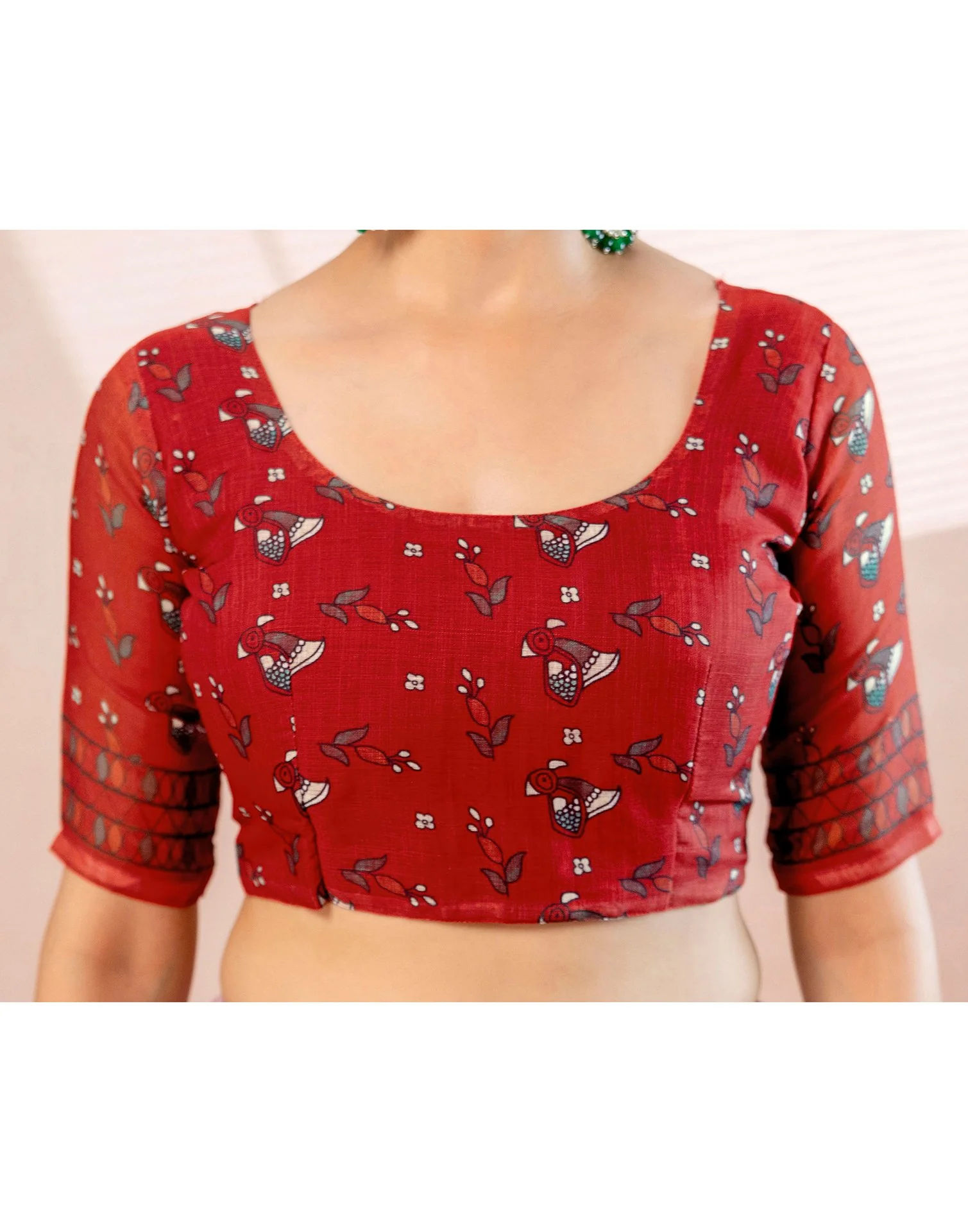 Off White Linen Madhubani Printed Saree - Image 14